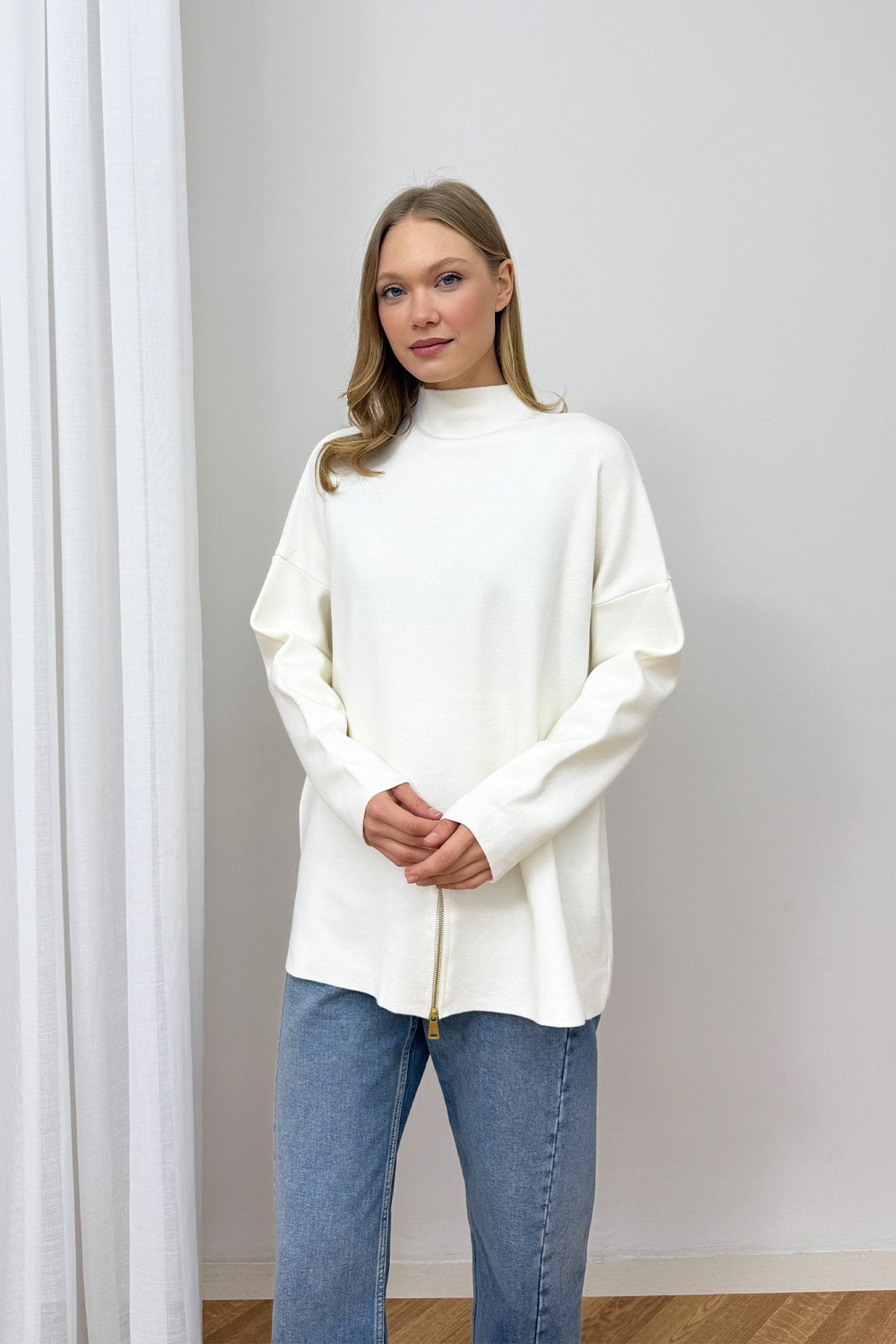 Fermuar Detaylı Triko Tunik 87-2670