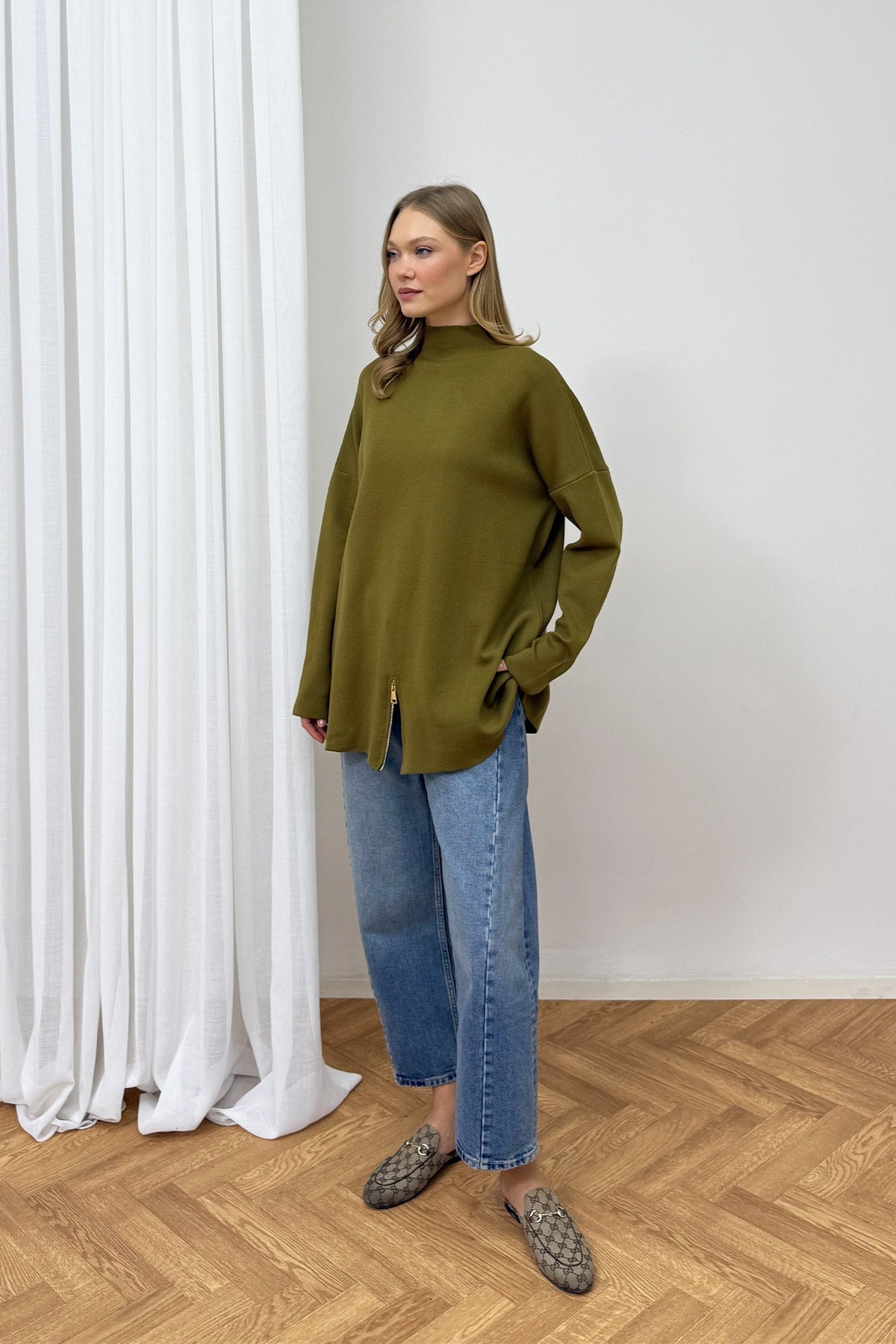 Fermuar Detaylı Triko Tunik 87-2670