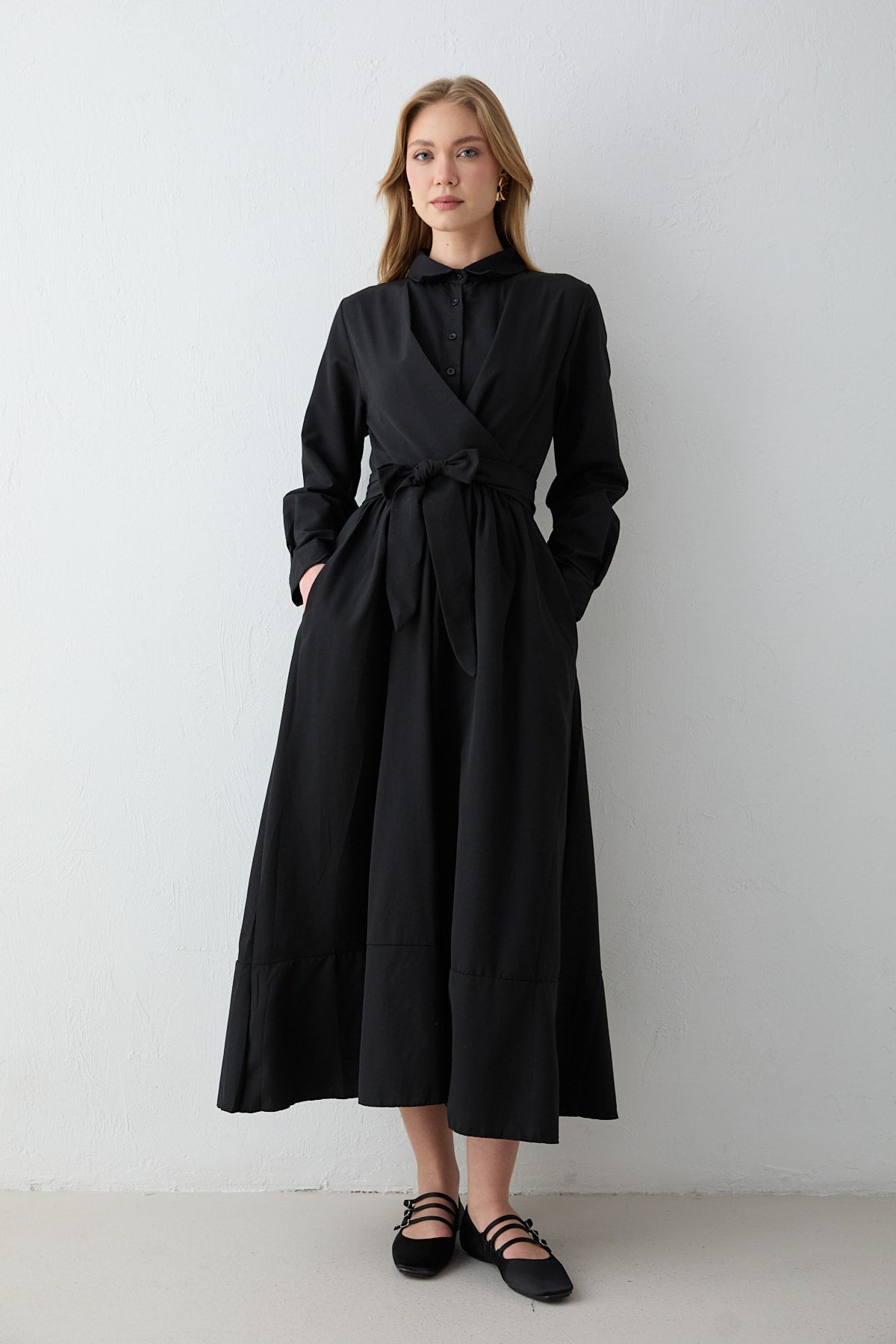 Bağlamalı Poplin Elbise 68-6163-1