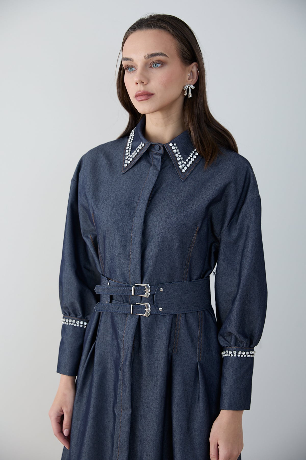Taşlı Denim Elbise 32-2797