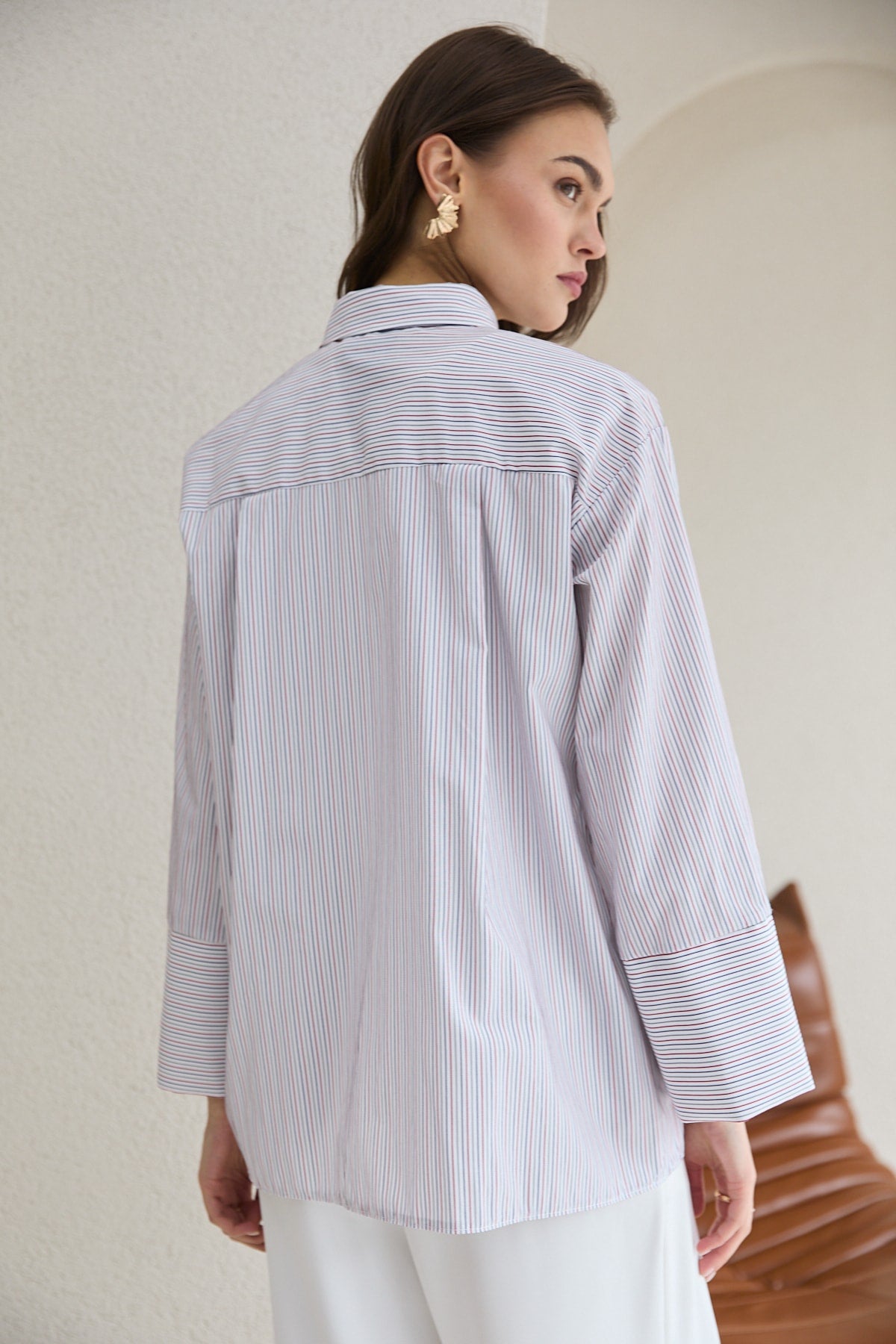 Oversize Çizgili Gömlek 32-2812