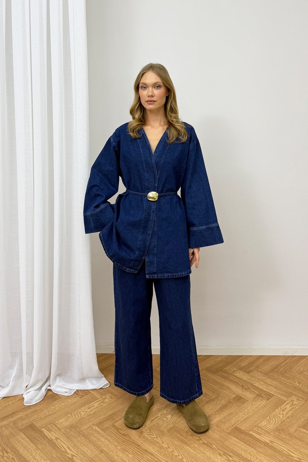 Düğmeli Broşlu Denim Takım 3-725