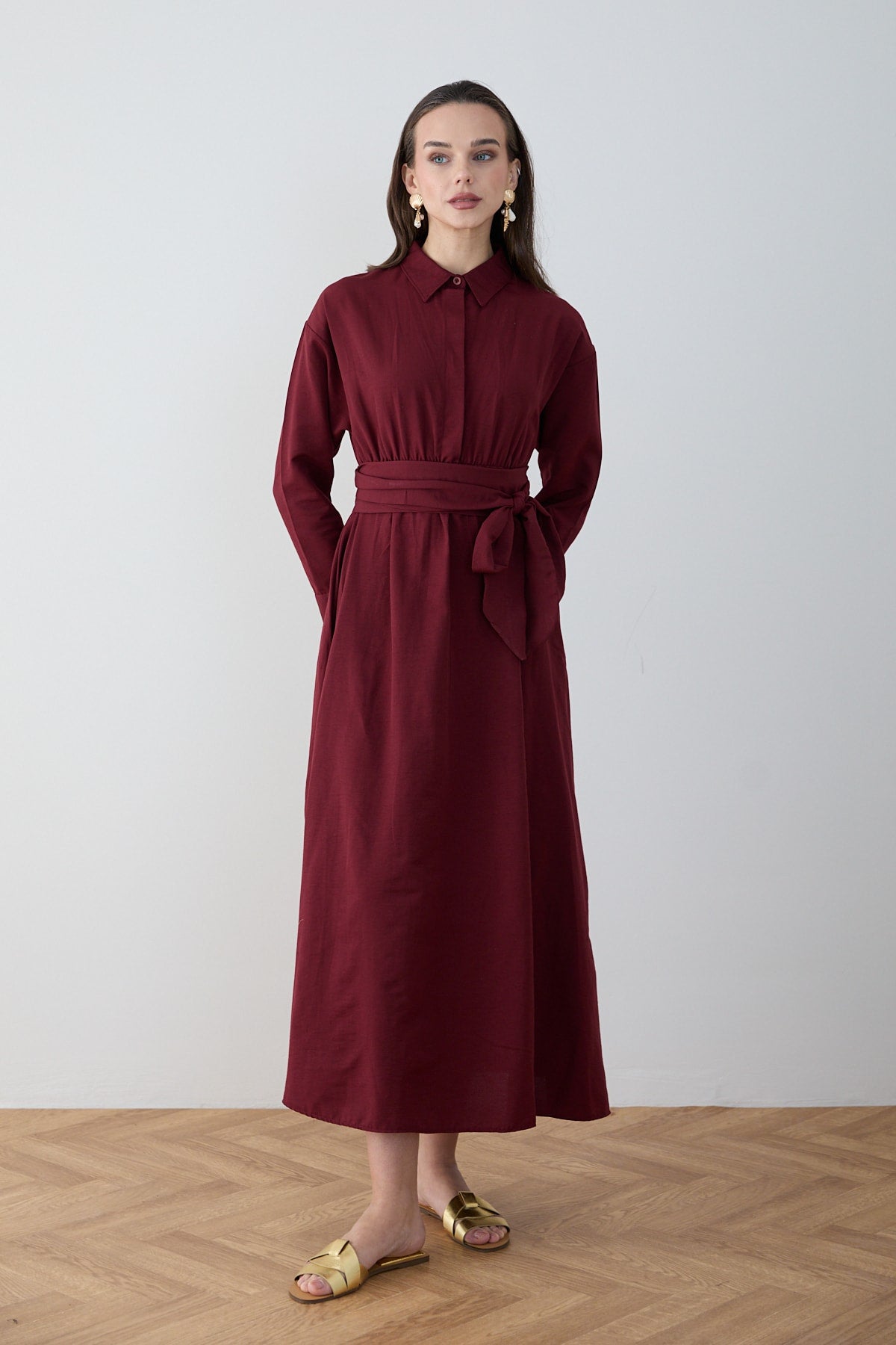 Kuşaklı Poplin Elbise 68-6302