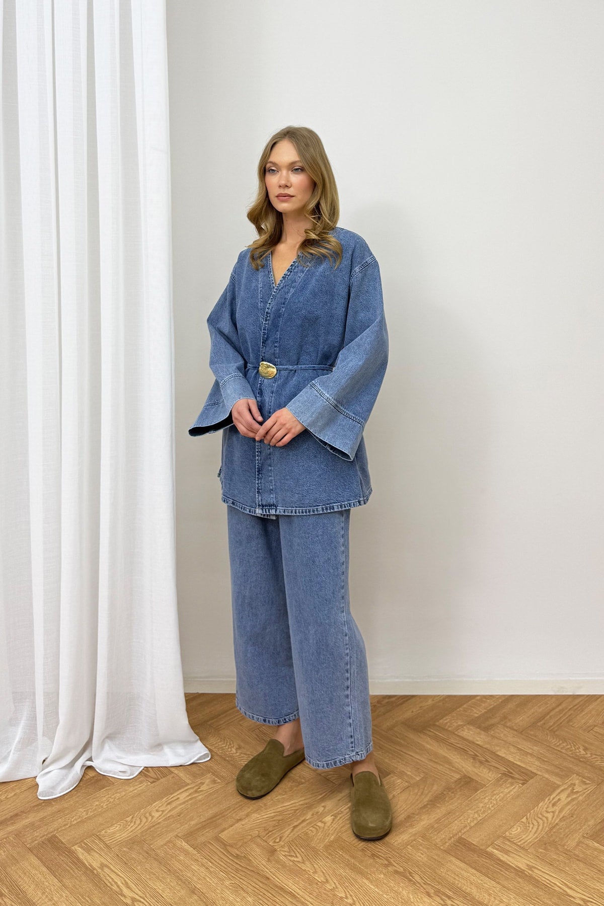 Düğmeli Broşlu Denim Takım 3-725