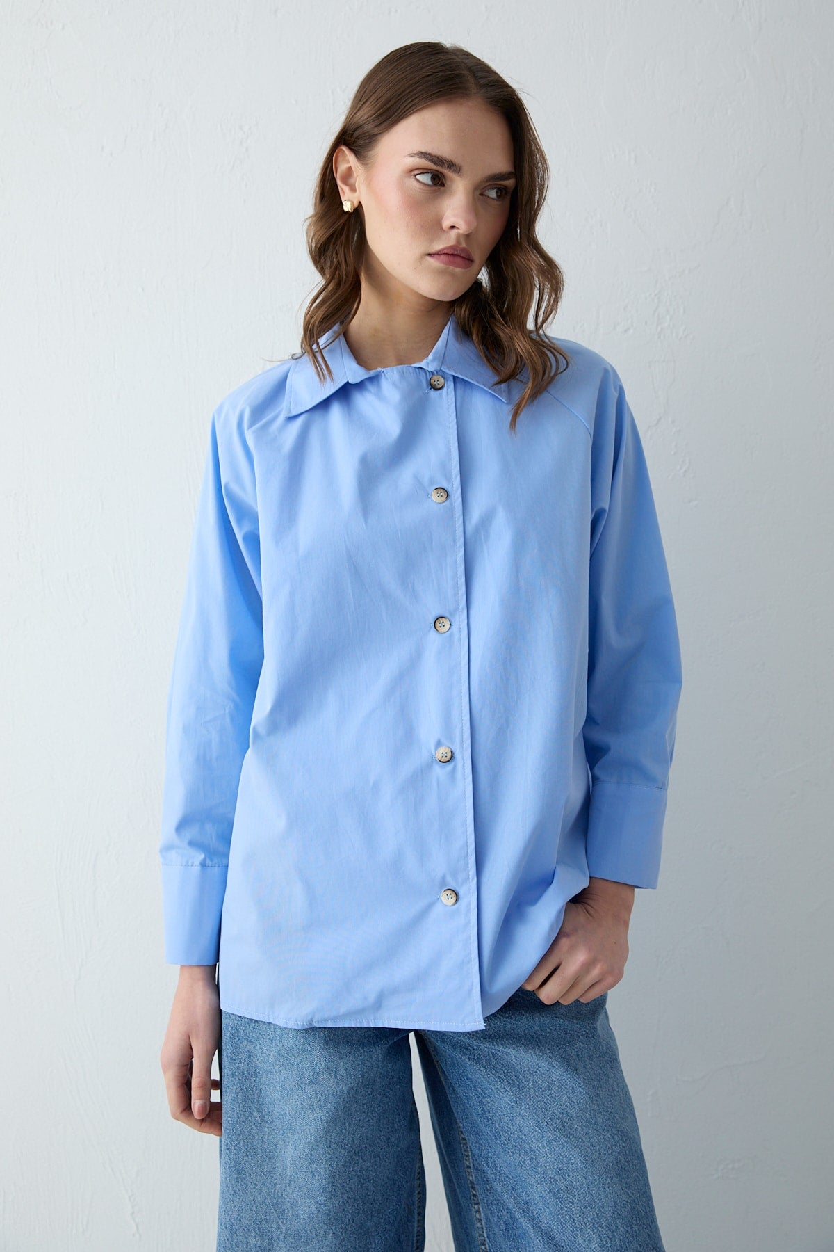 Düğmeli Poplin Gömlek 32-2703