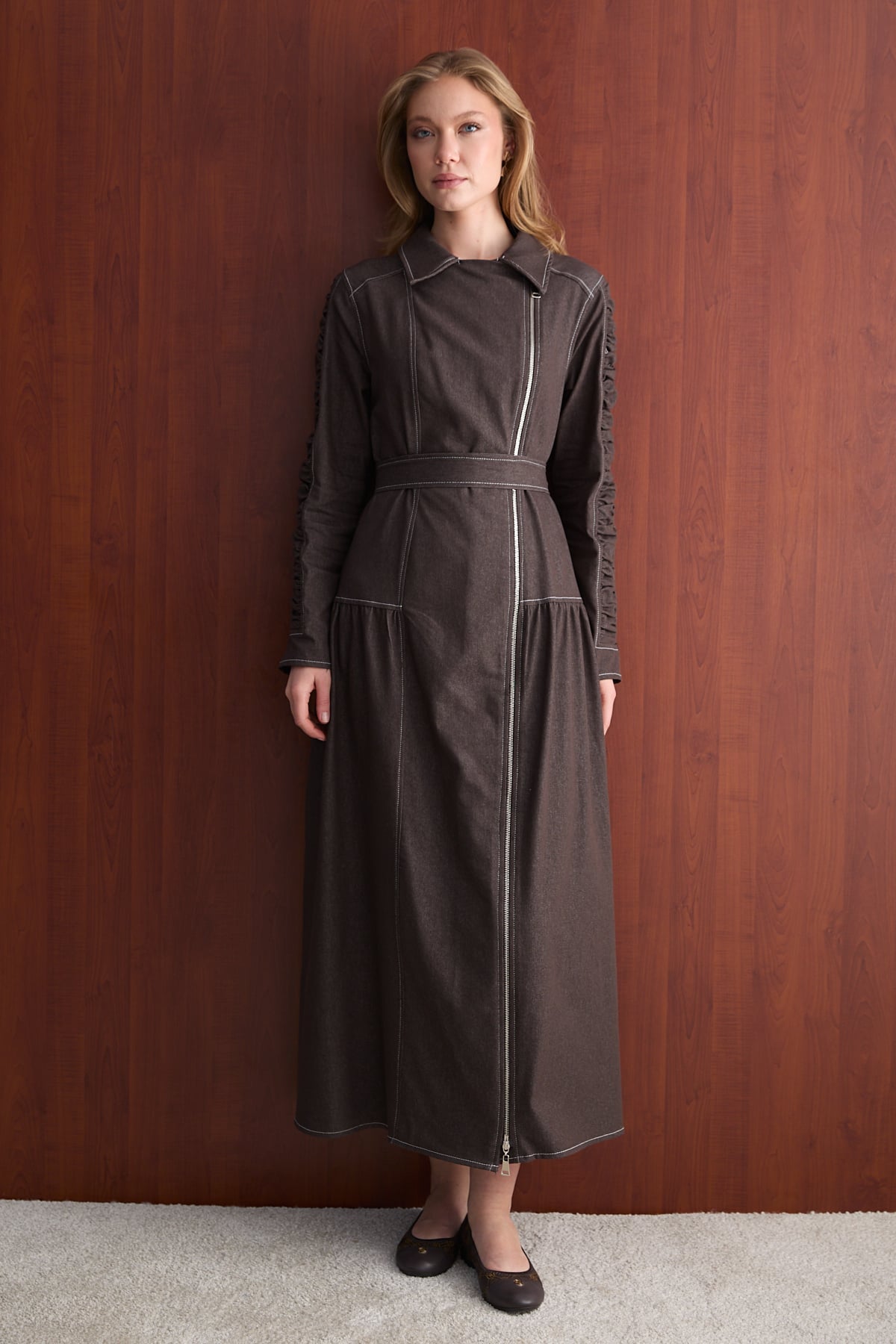 Fermuarlı Denim Elbise 32-2763