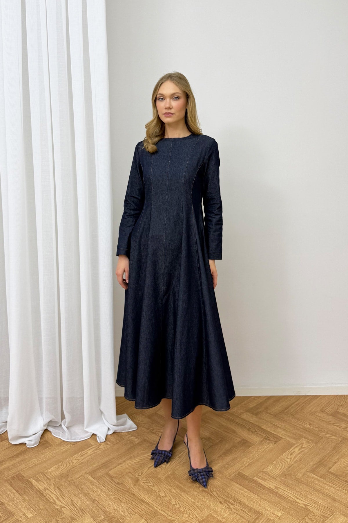 Fermuarlı Denim Elbise 32-9500