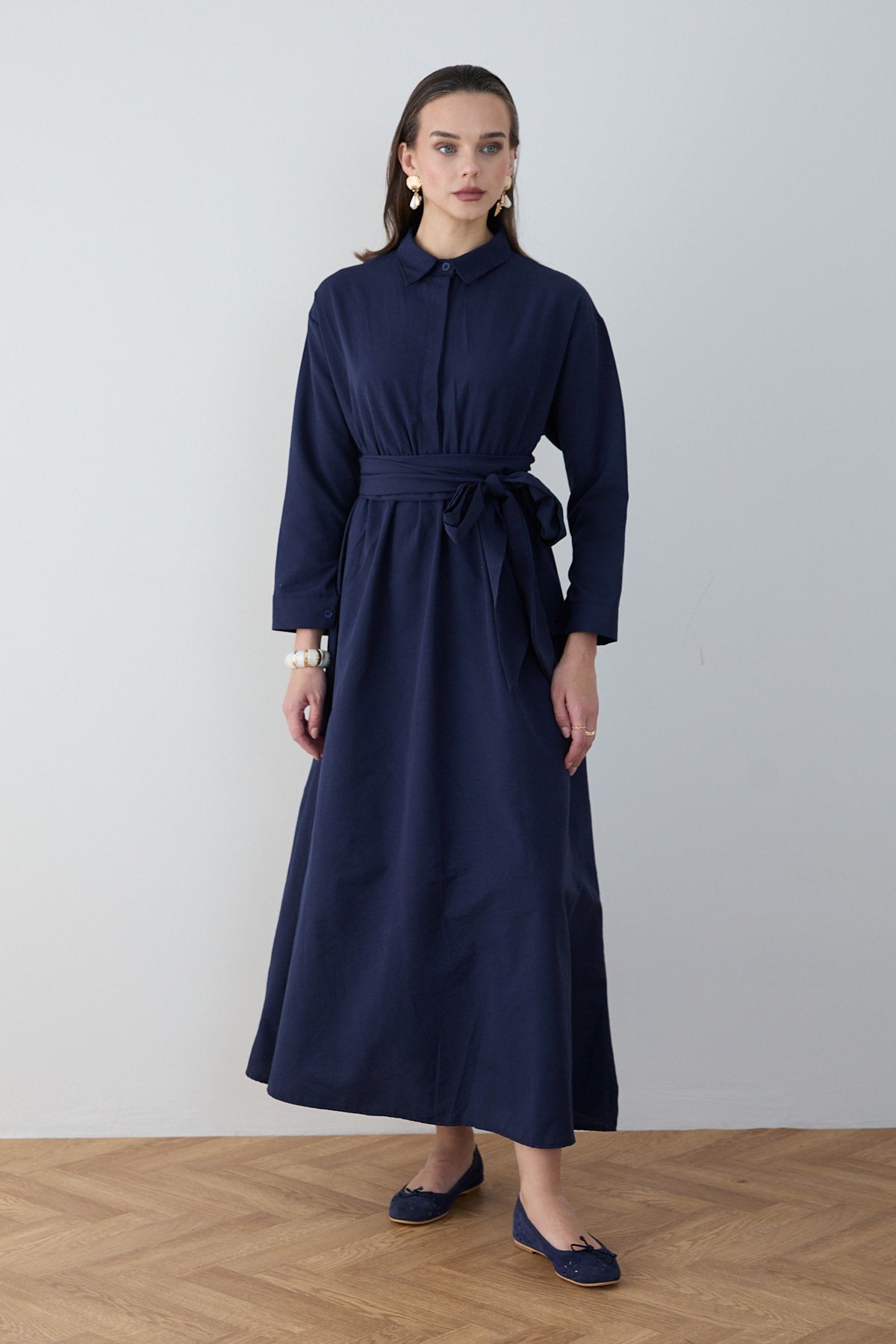 Kuşaklı Poplin Elbise 68-6302