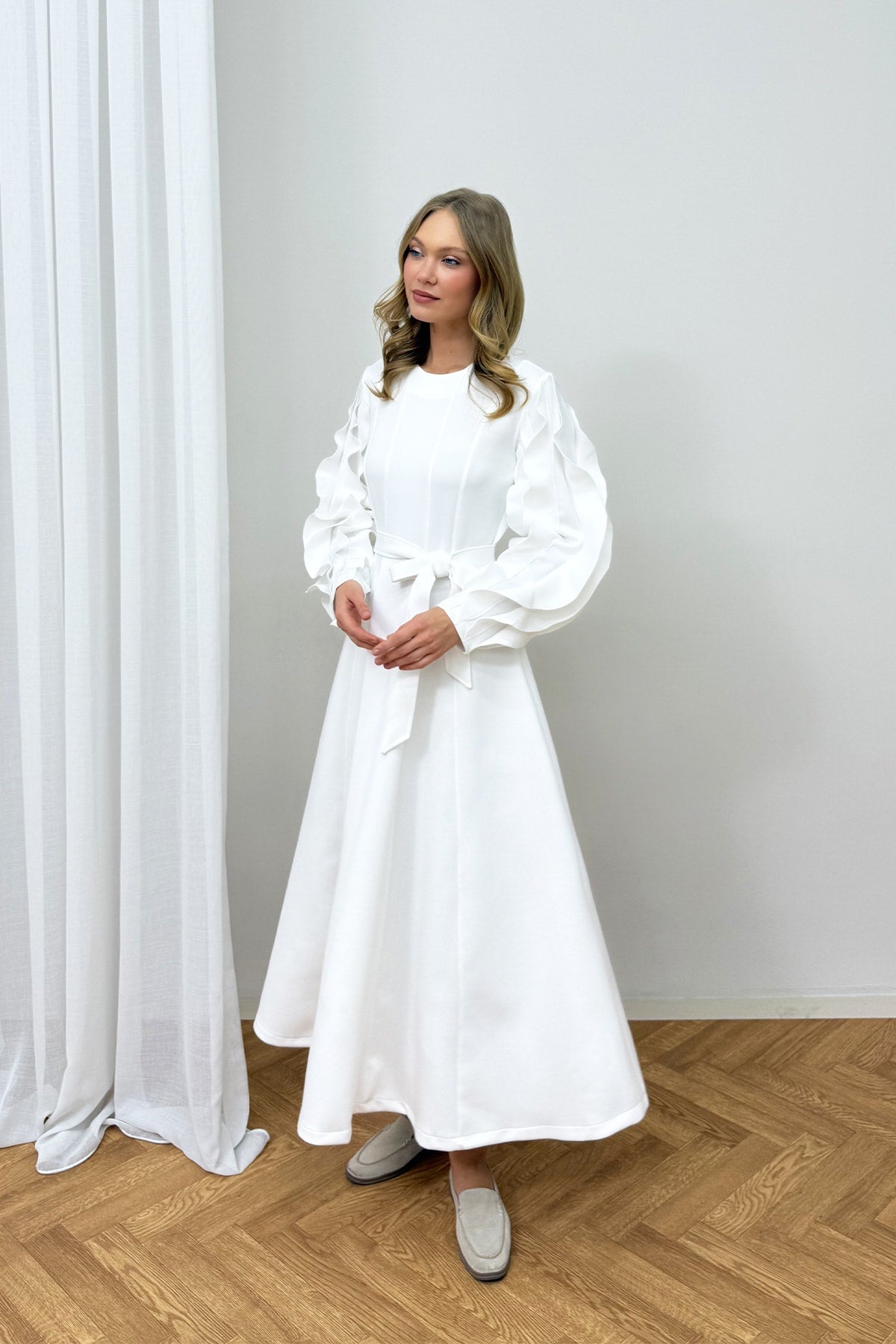Kolu Volanlı Scuba Elbise 75-8073