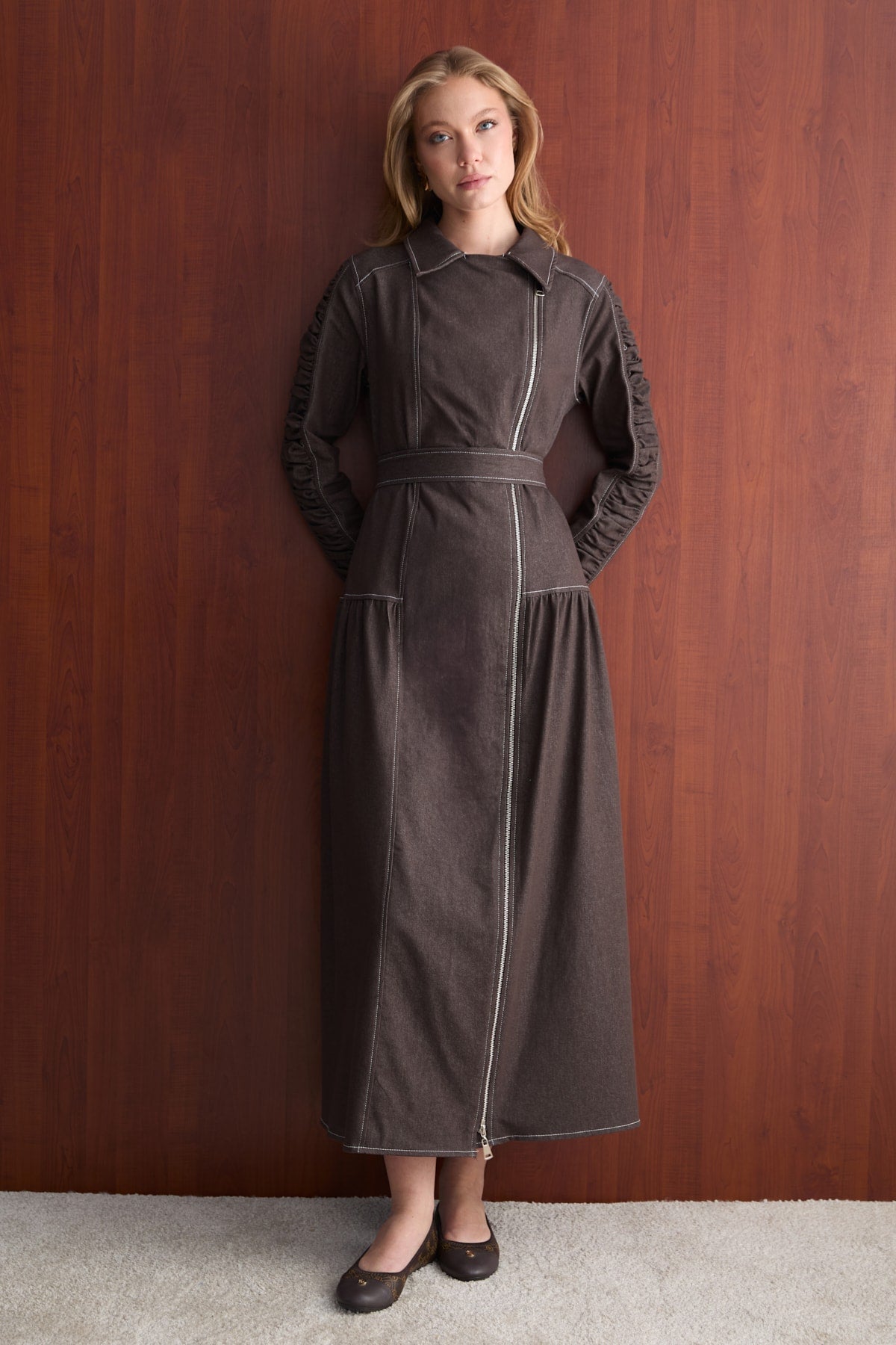 Fermuarlı Denim Elbise 32-2763