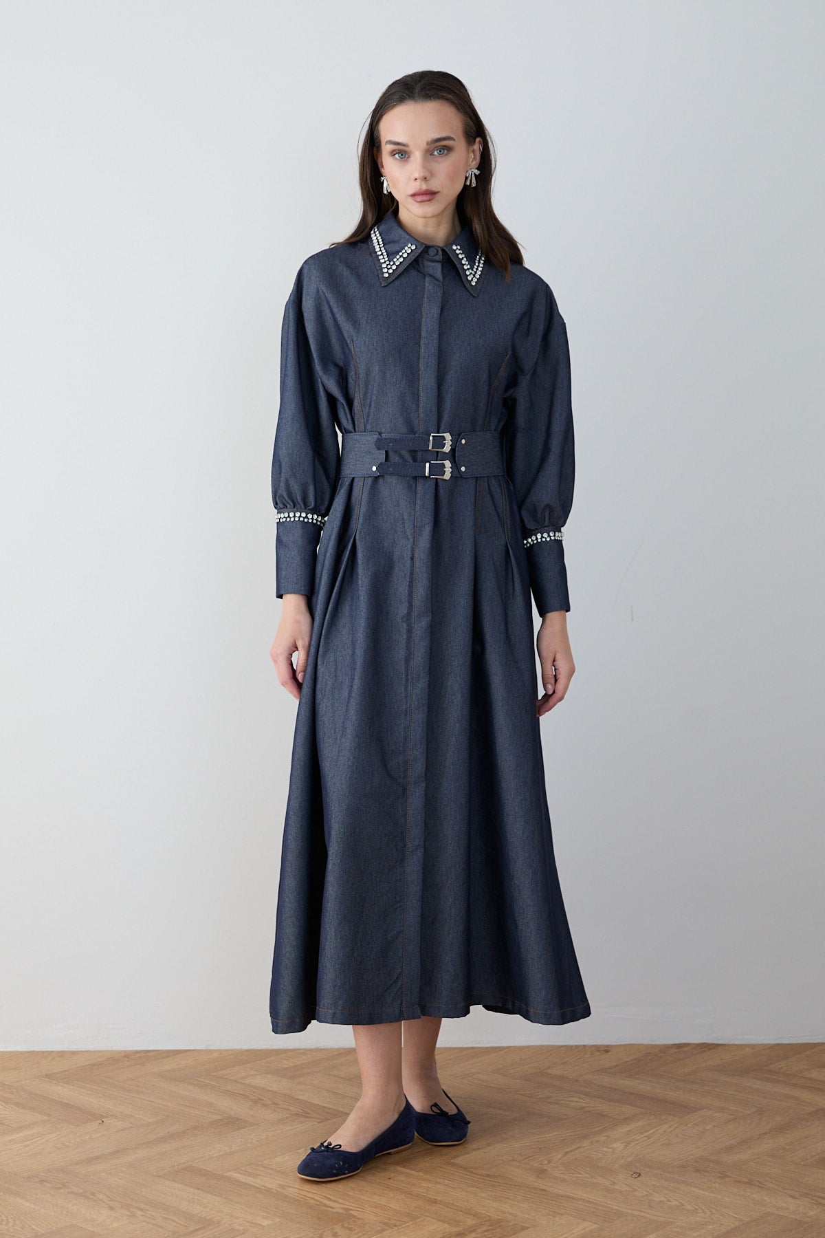 Taşlı Denim Elbise 32-2797