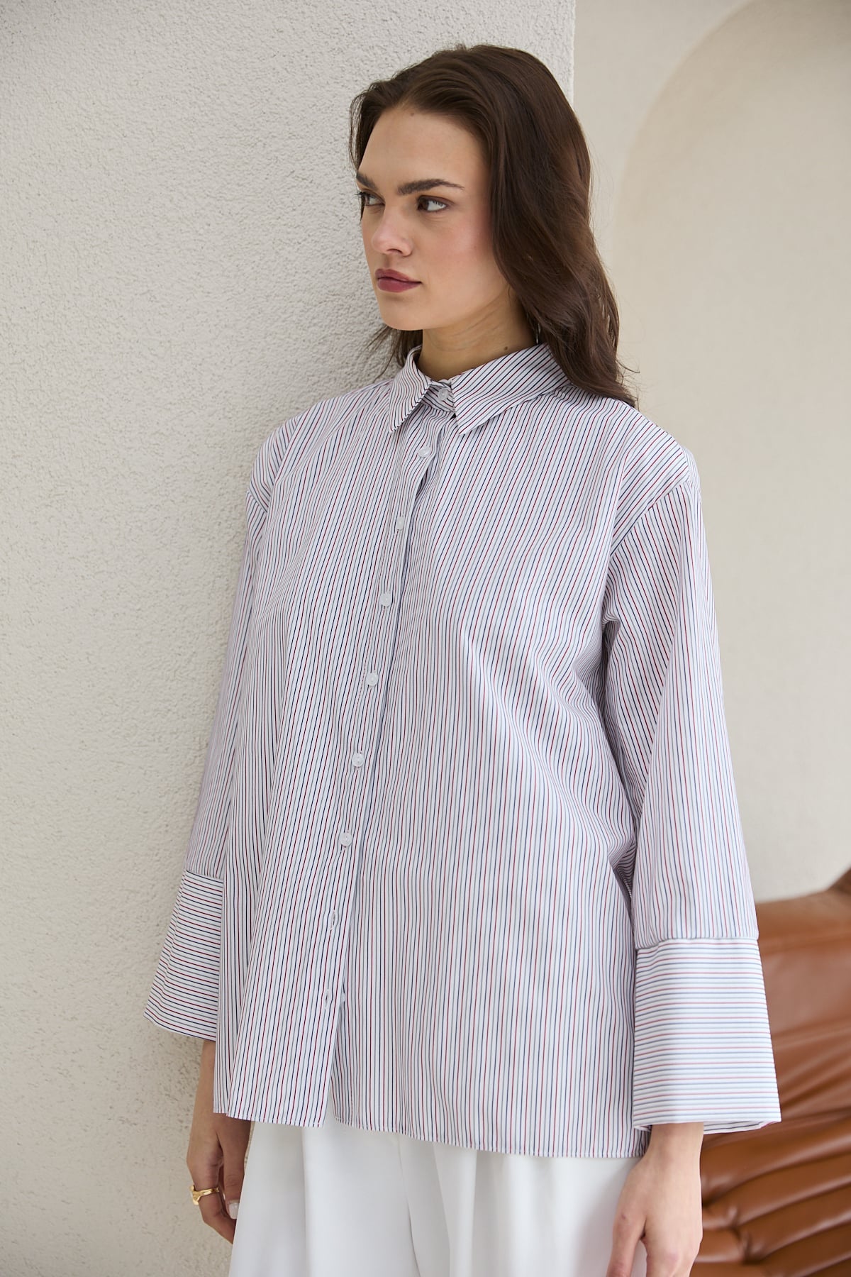 Oversize Çizgili Gömlek 32-2812