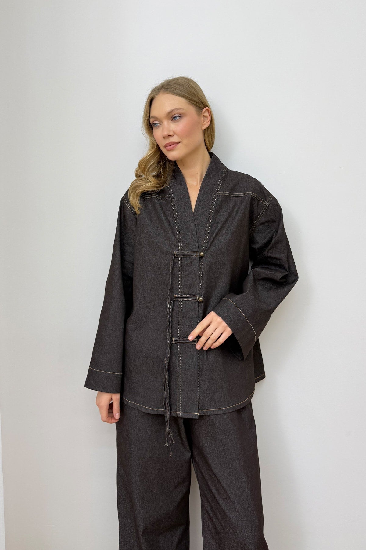 Düğmeli Denim Takım 3-734