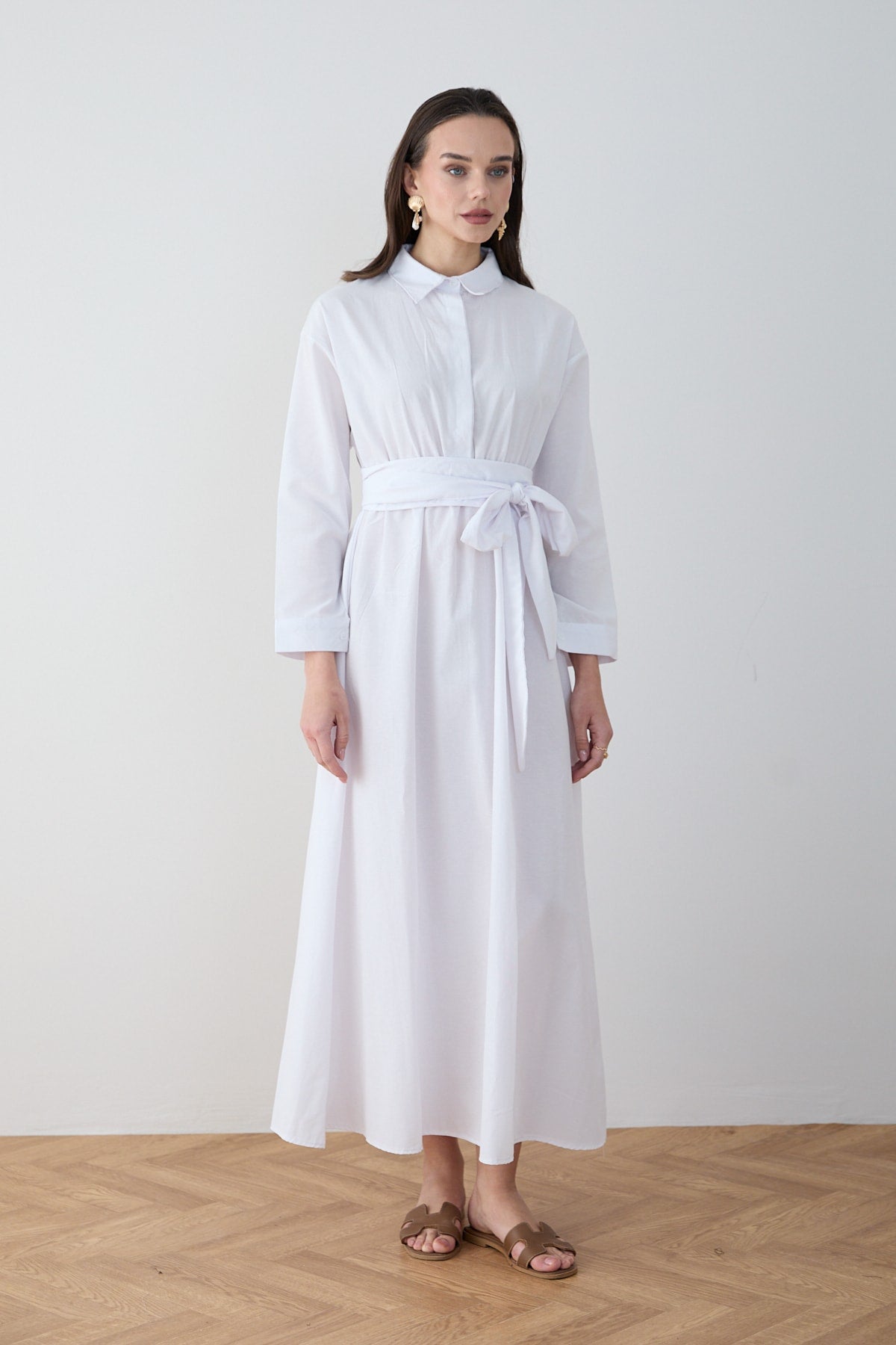Kuşaklı Poplin Elbise 68-6302