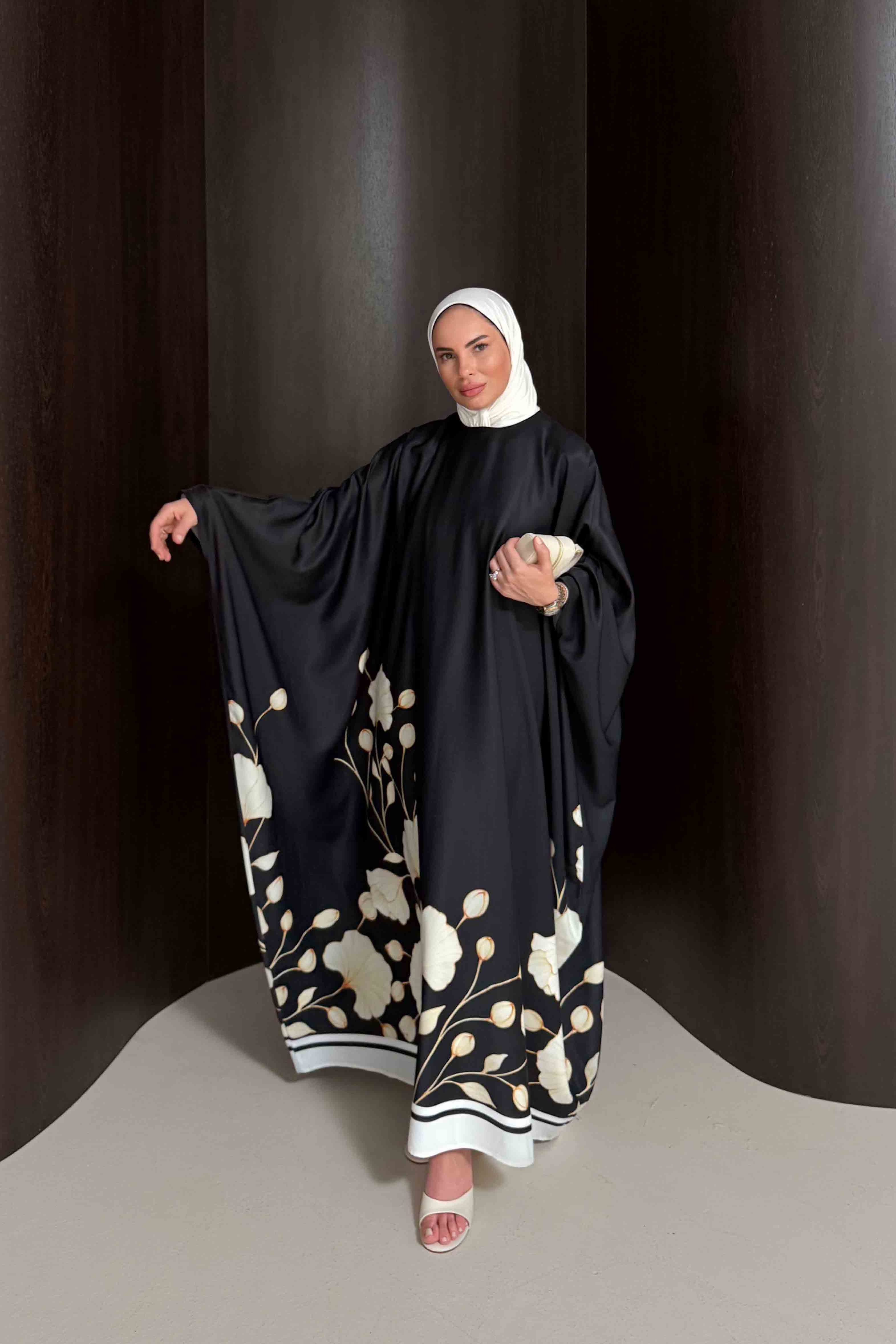 Çiçekli Kaftan Elbise 32-2938