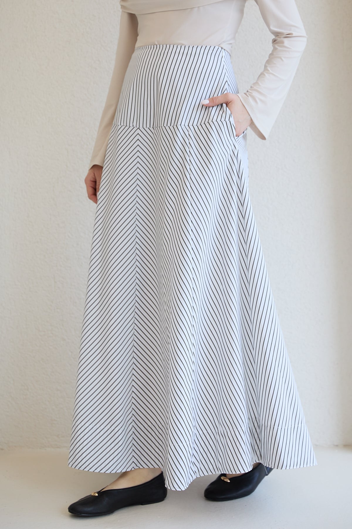 Çizgili Poplin Etek 32-2828