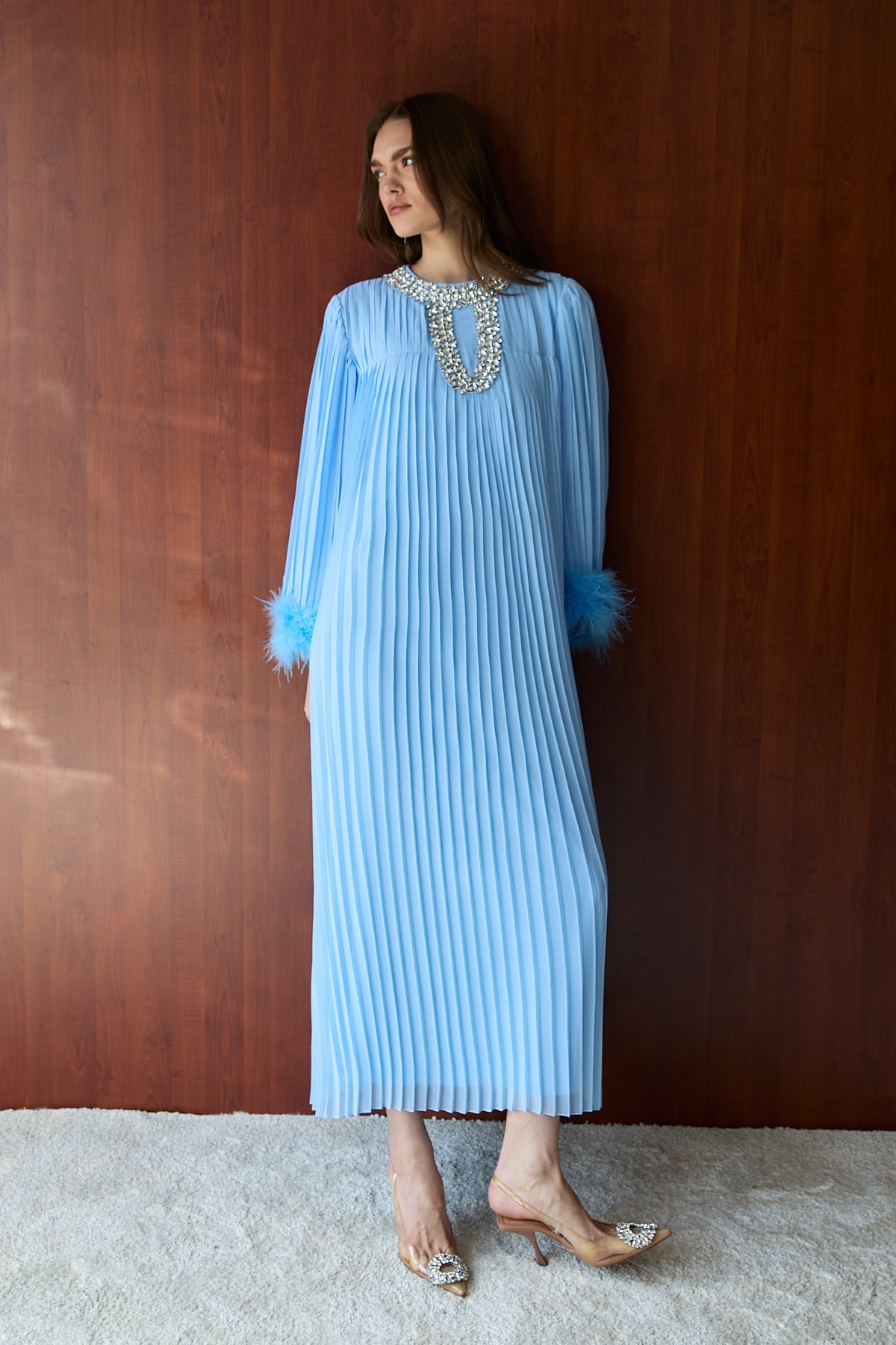 Taşlı Piliseli Elbise 32-2659