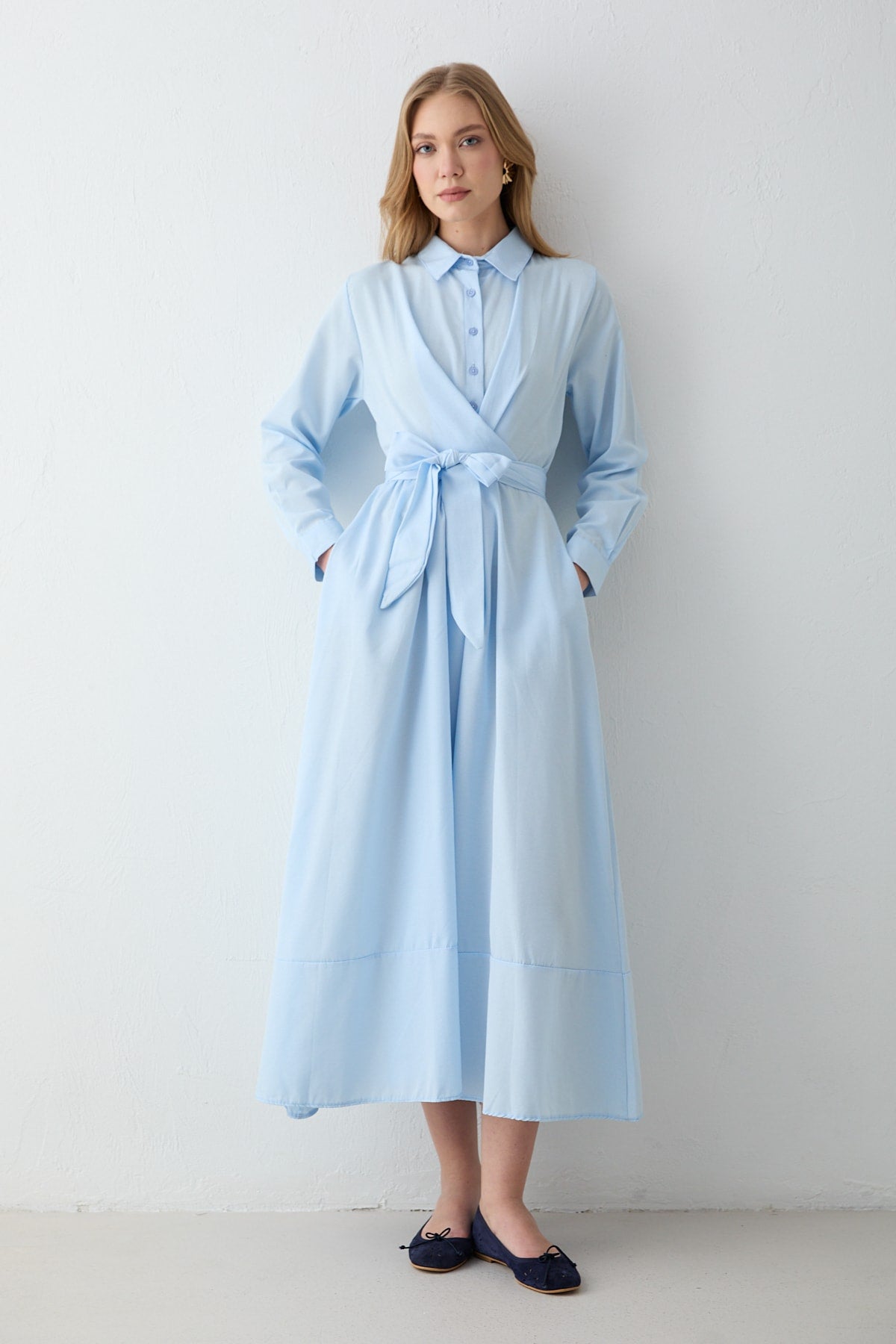 Bağlamalı Poplin Elbise 68-6163-1