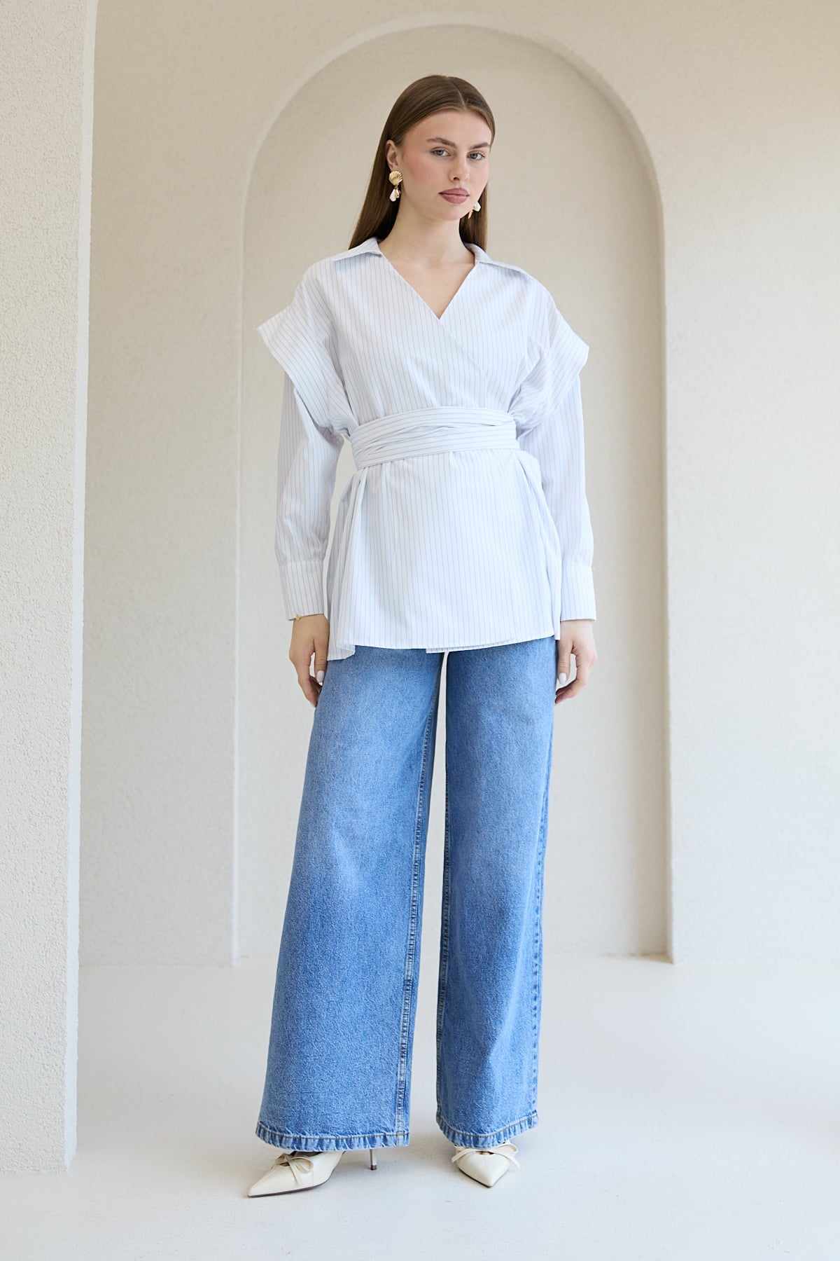 Çizgili Poplin Gömlek 32-2761