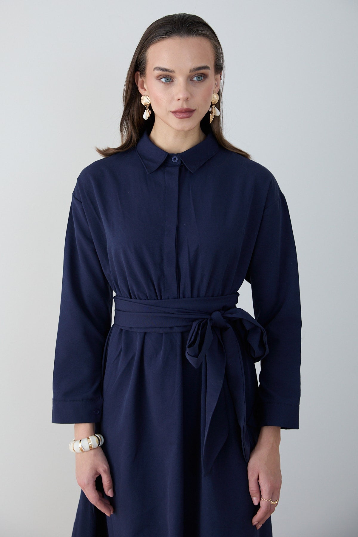 Kuşaklı Poplin Elbise 68-6302