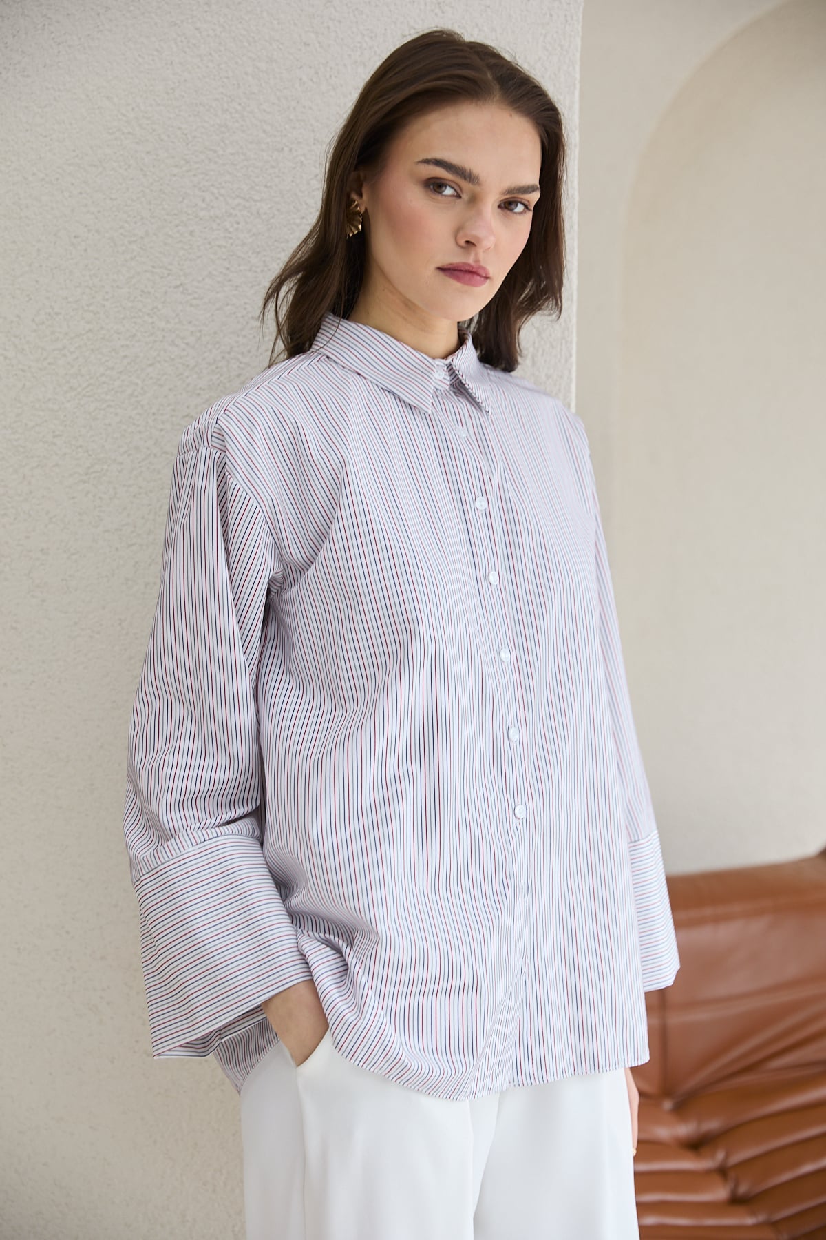 Oversize Çizgili Gömlek 32-2812