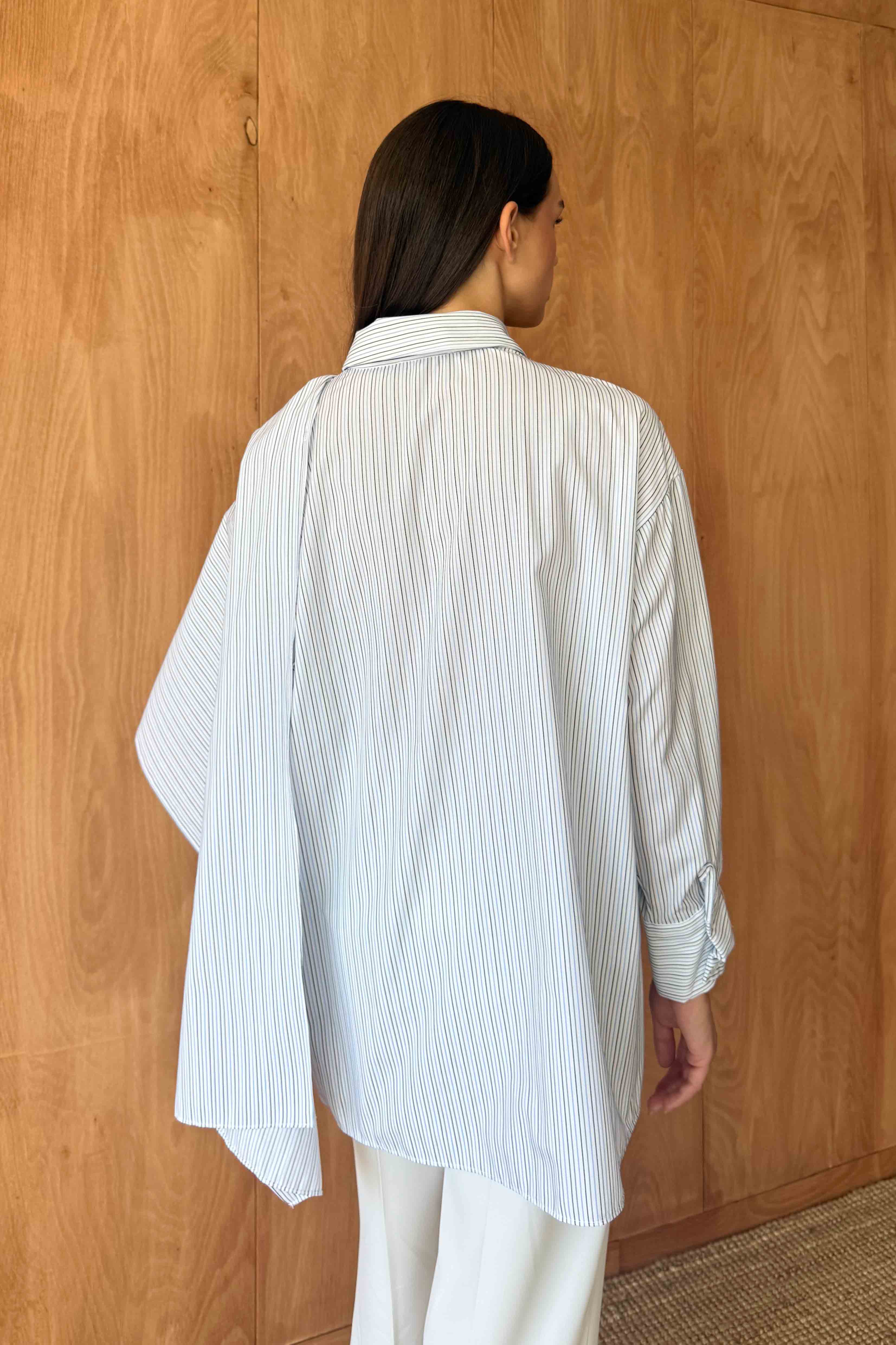 Şal Detaylı Çizgili Gömlek 32-2919