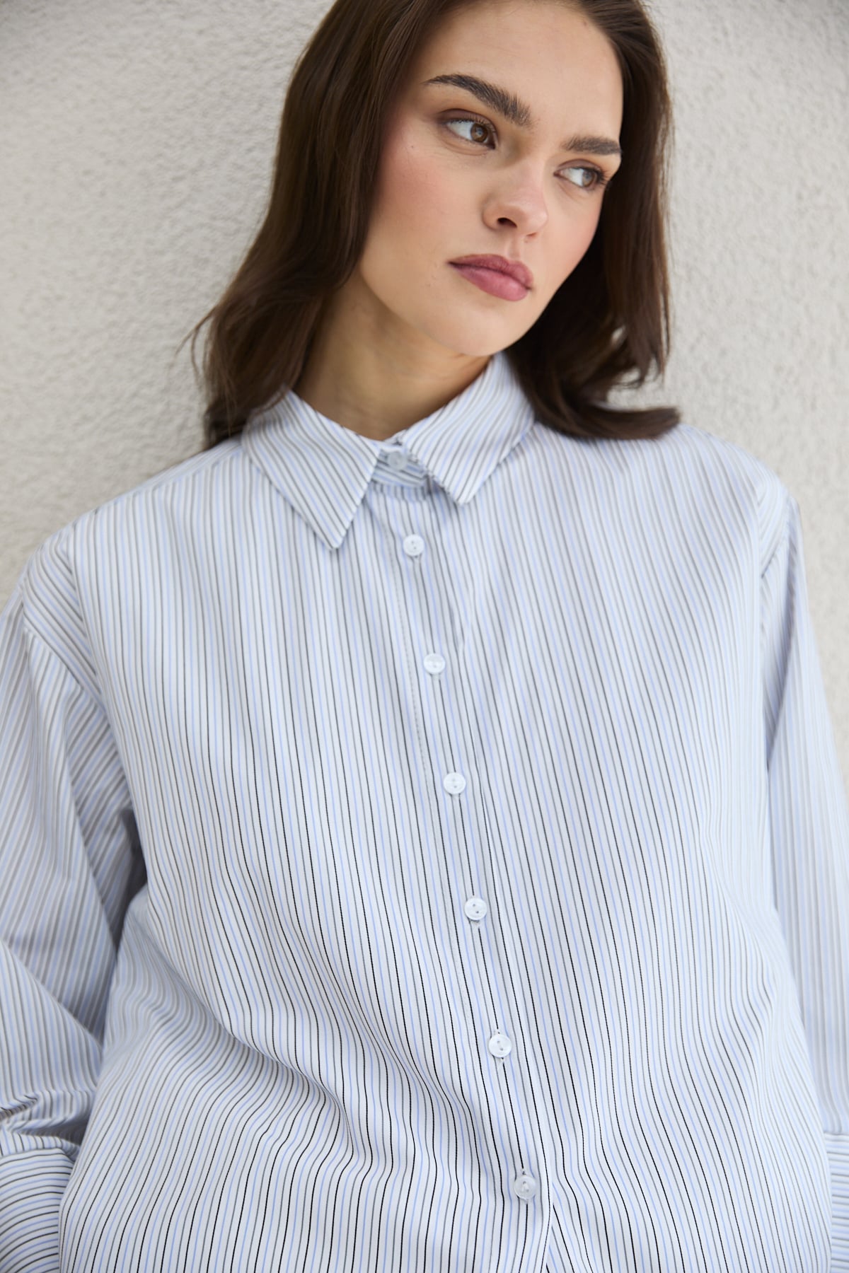 Oversize Çizgili Gömlek 32-2812