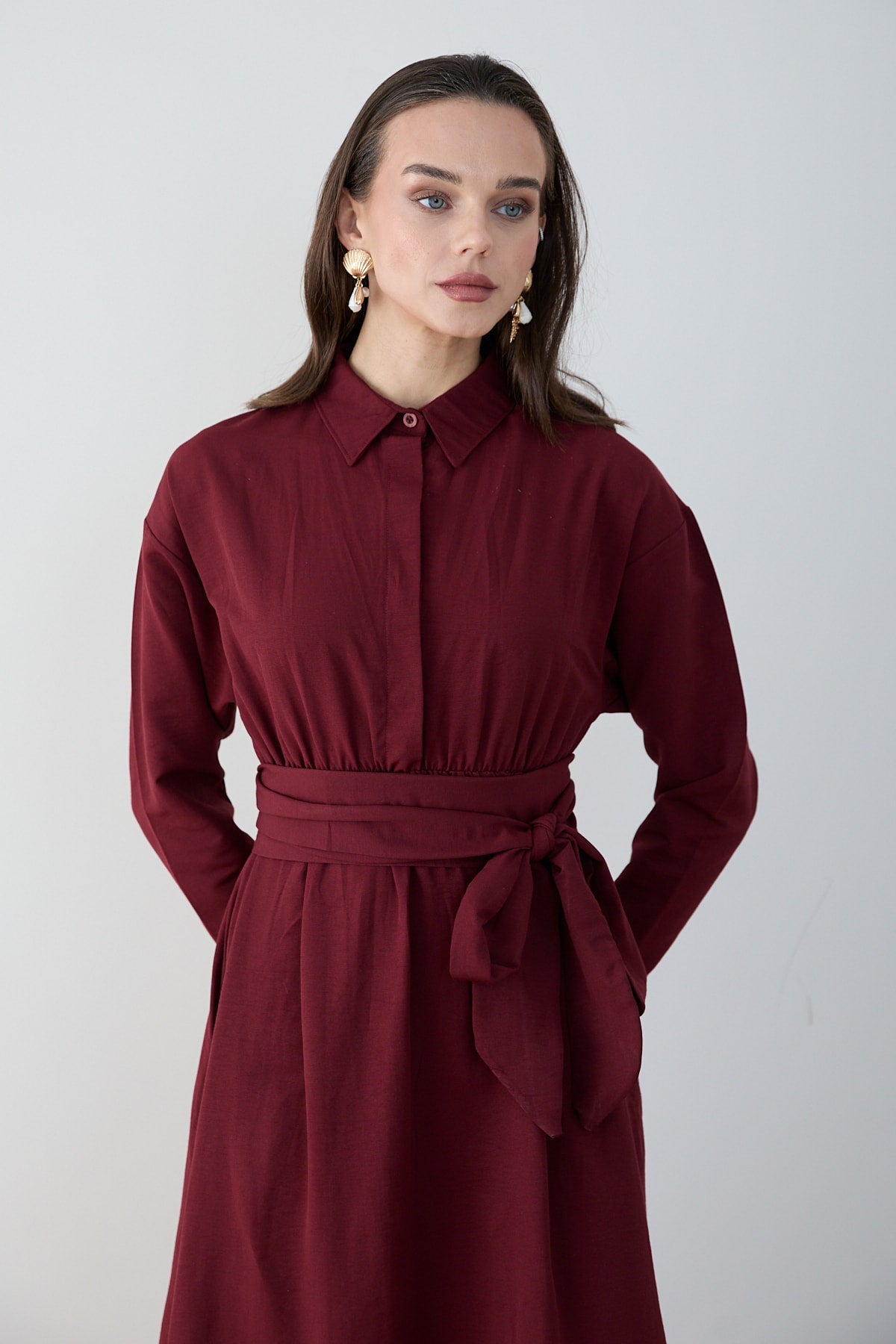 Kuşaklı Poplin Elbise 68-6302