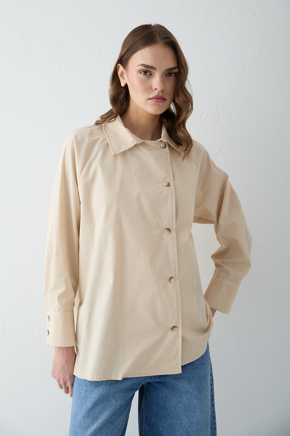 Düğmeli Poplin Gömlek 32-2703