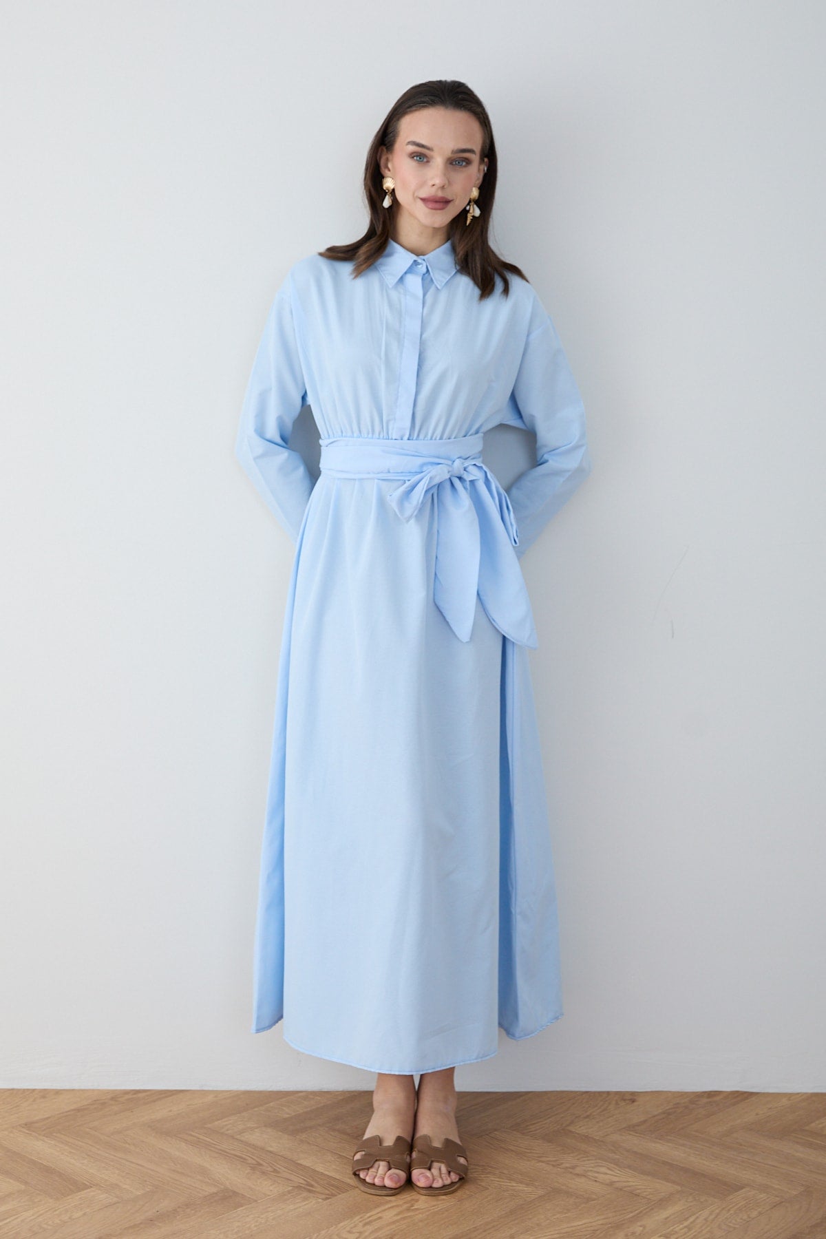 Kuşaklı Poplin Elbise 68-6302