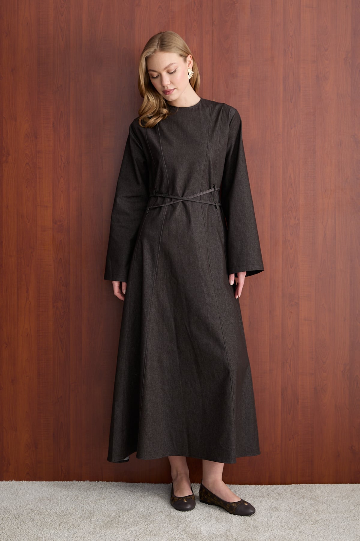 Bağlamalı Denim Elbise 3-2003