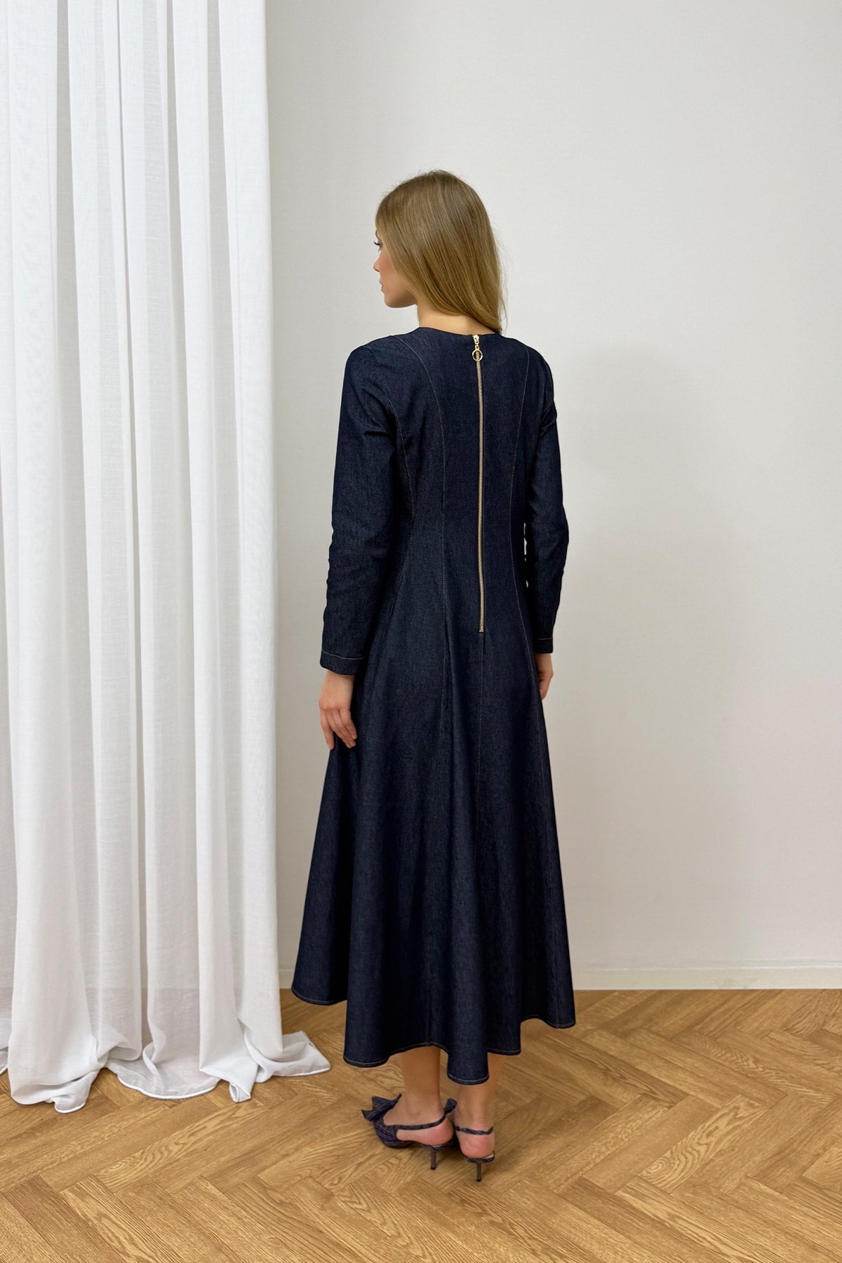 Fermuarlı Denim Elbise 32-9500