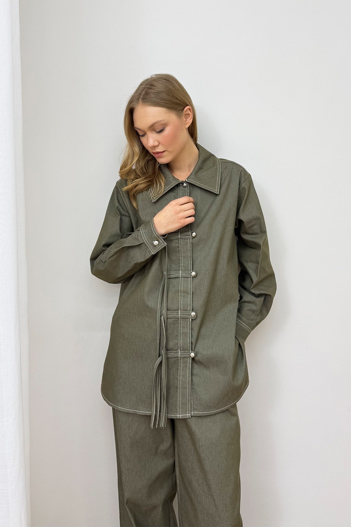 Düğmeli Denim Takım 3-4554