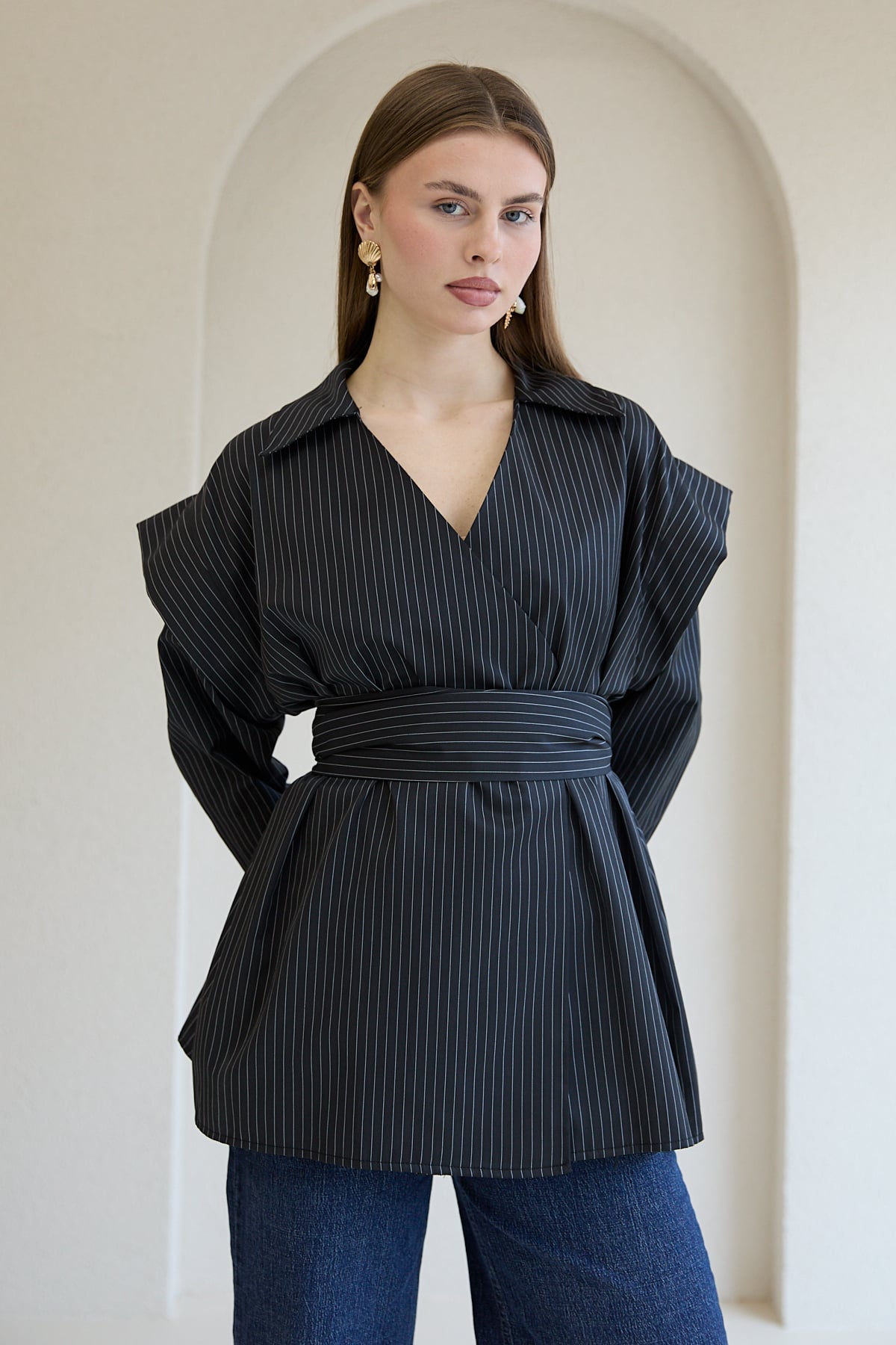 Çizgili Poplin Gömlek 32-2761