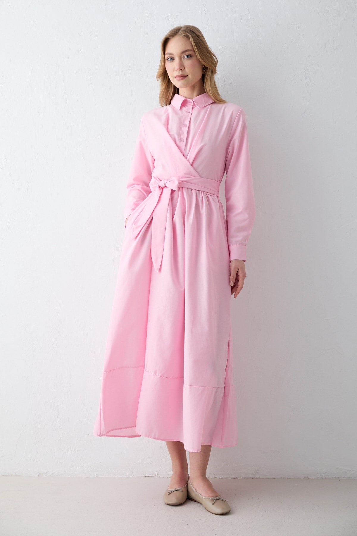 Bağlamalı Poplin Elbise 68-6163-1