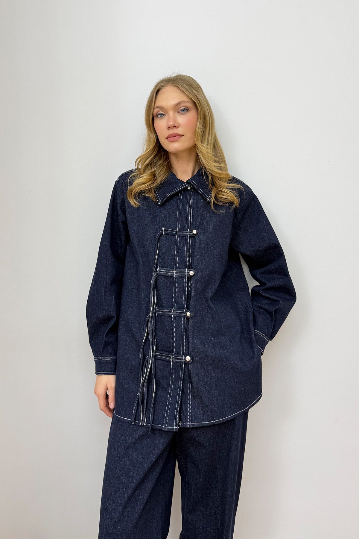 Düğmeli Denim Takım 3-4554