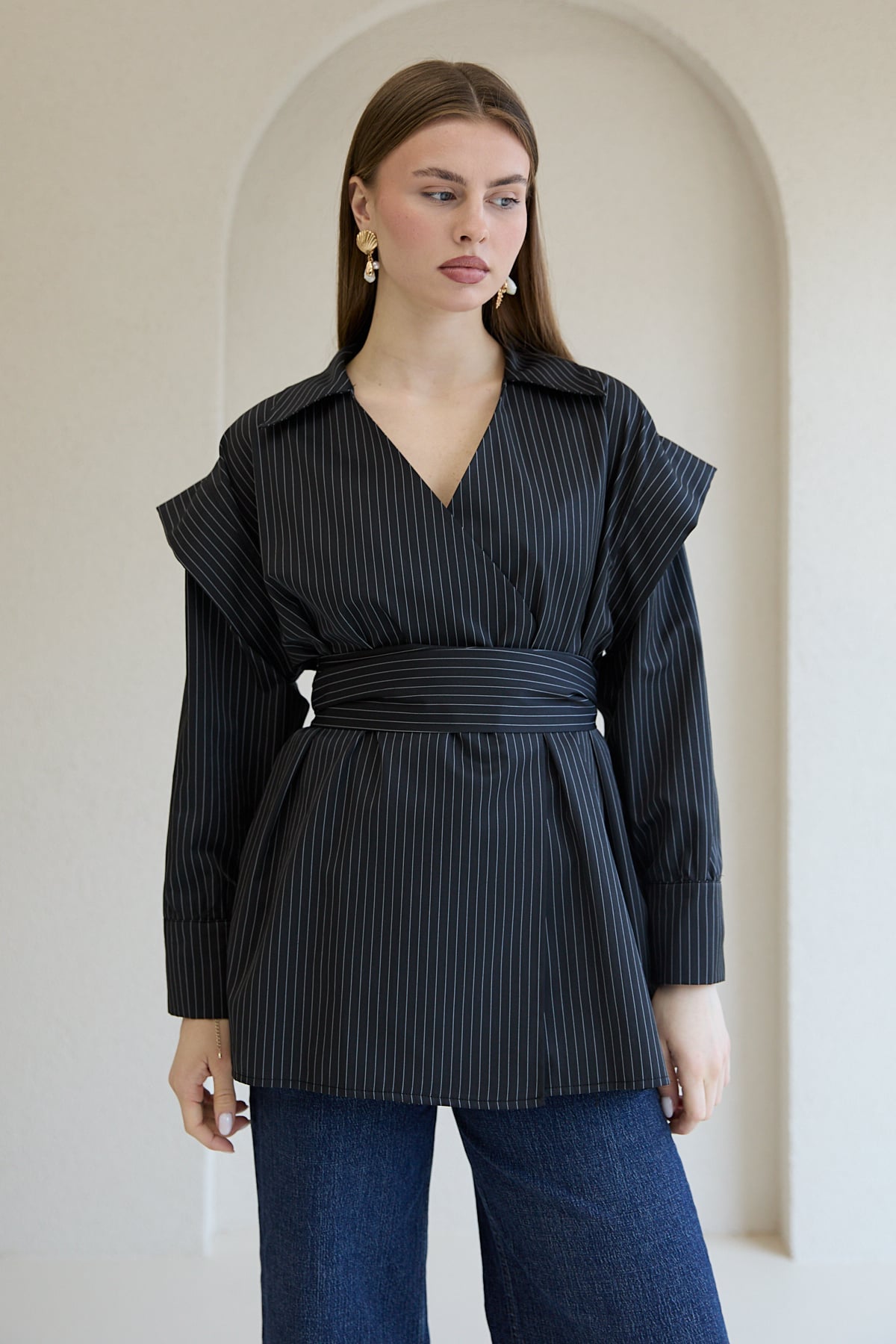 Çizgili Poplin Gömlek 32-2761