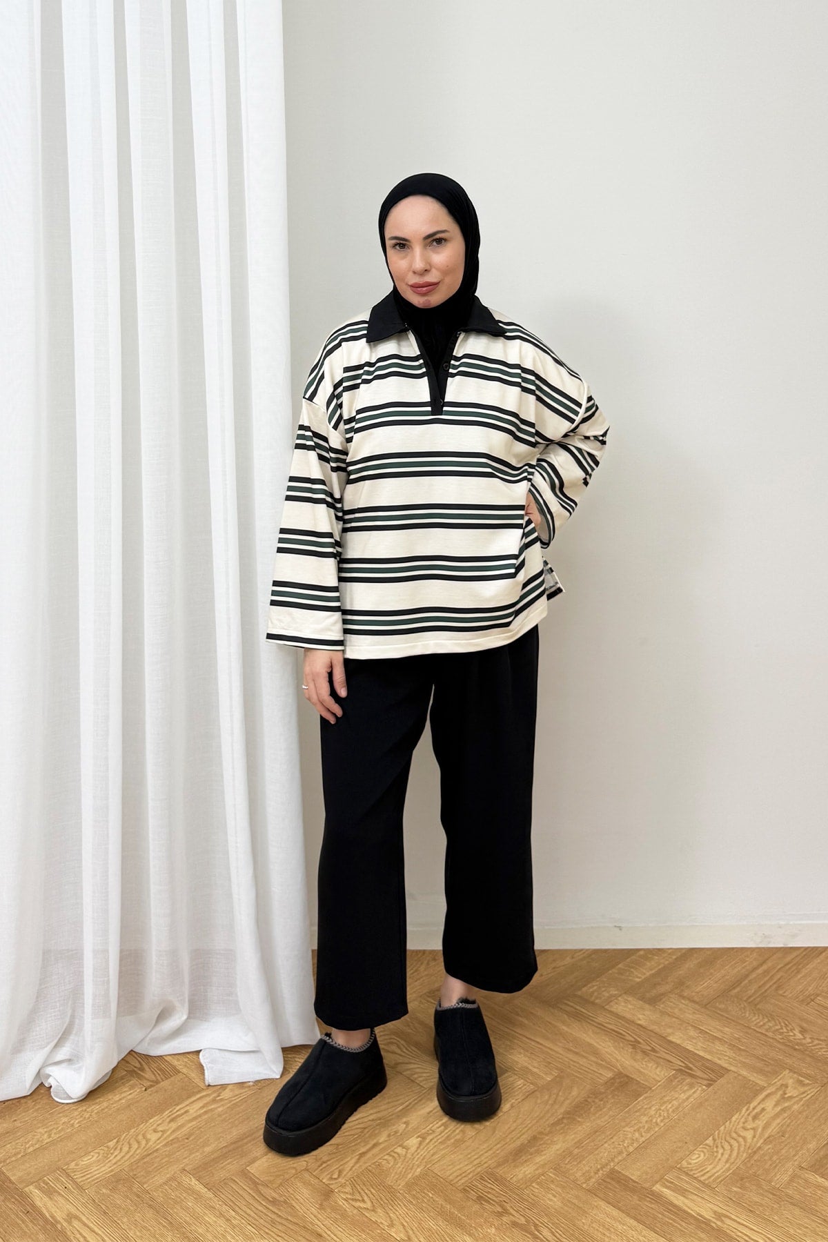 Polo Yaka Çizgili Tunik 79-7045