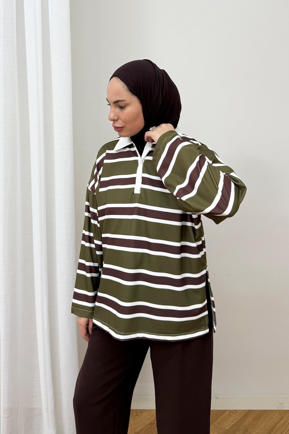 Polo Yaka Çizgili Tunik 79-7045