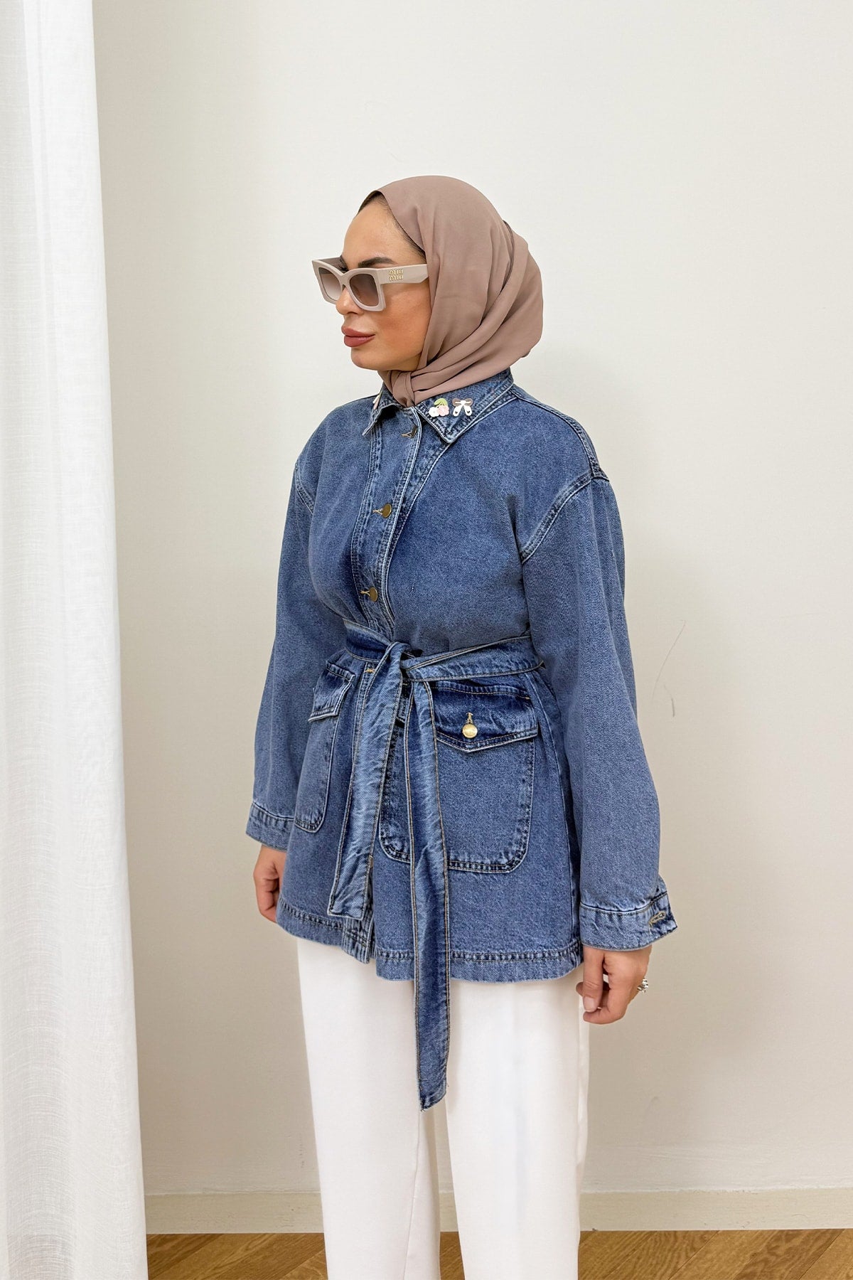 Aksesuarlı Denim Ceket 3-721