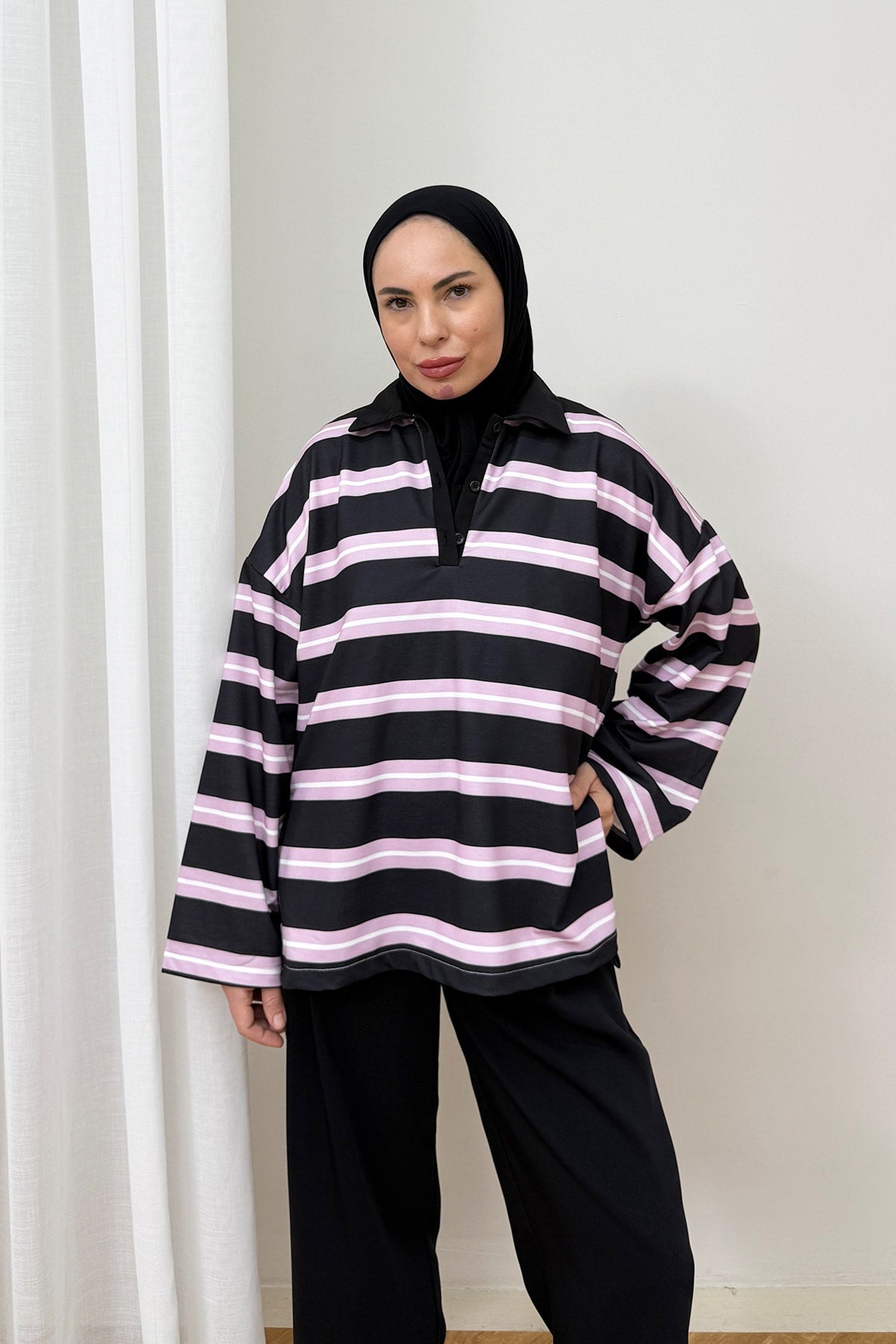Polo Yaka Çizgili Tunik 79-7045