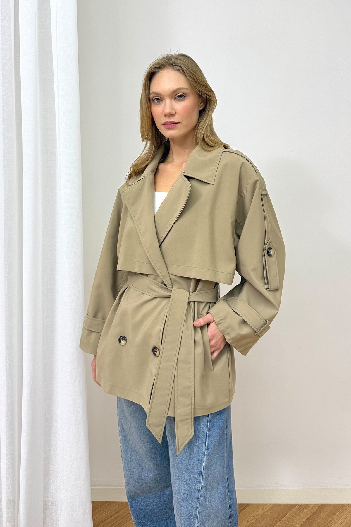 Oversize Kısa Trench 90-3010