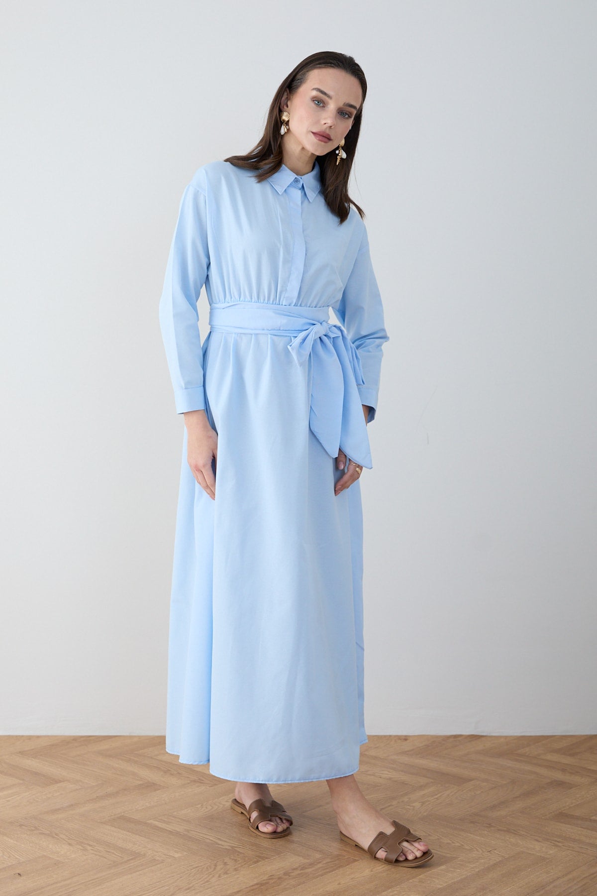 Kuşaklı Poplin Elbise 68-6302