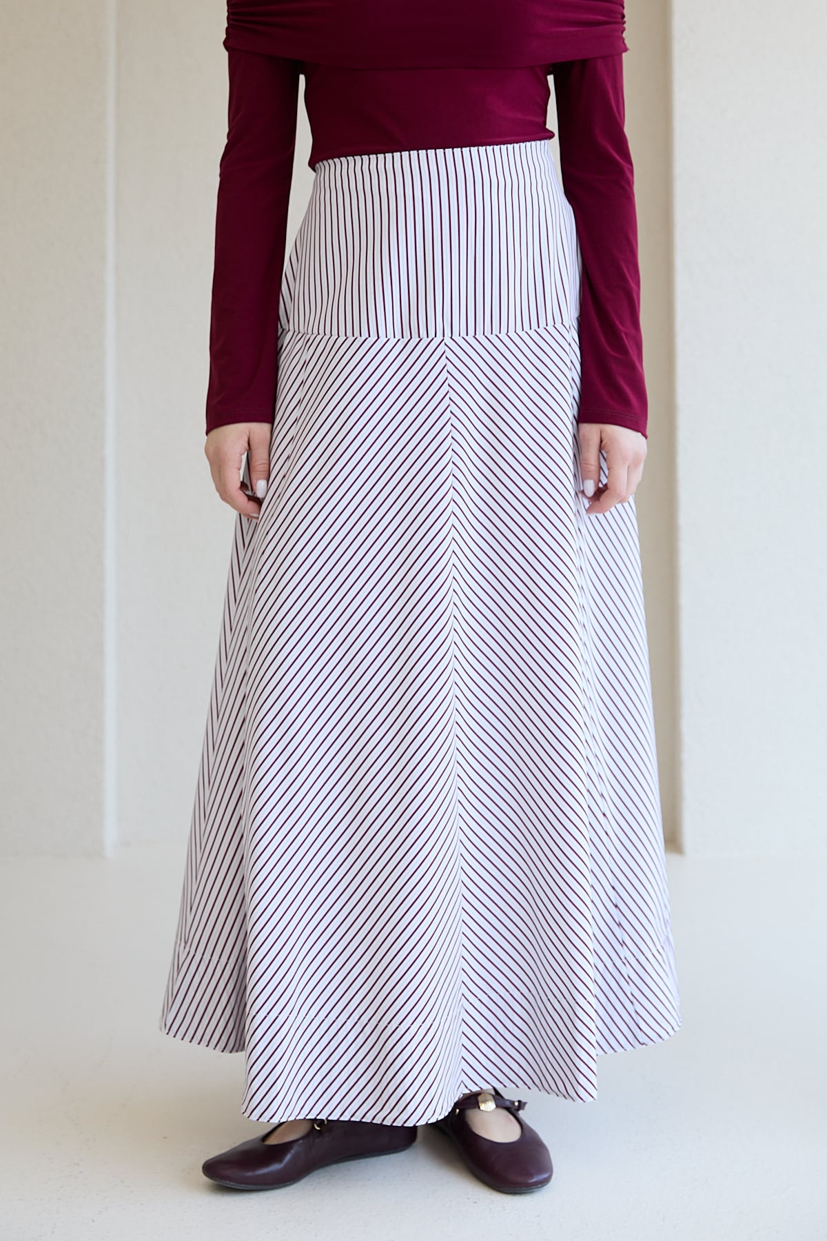Çizgili Poplin Etek 32-2828