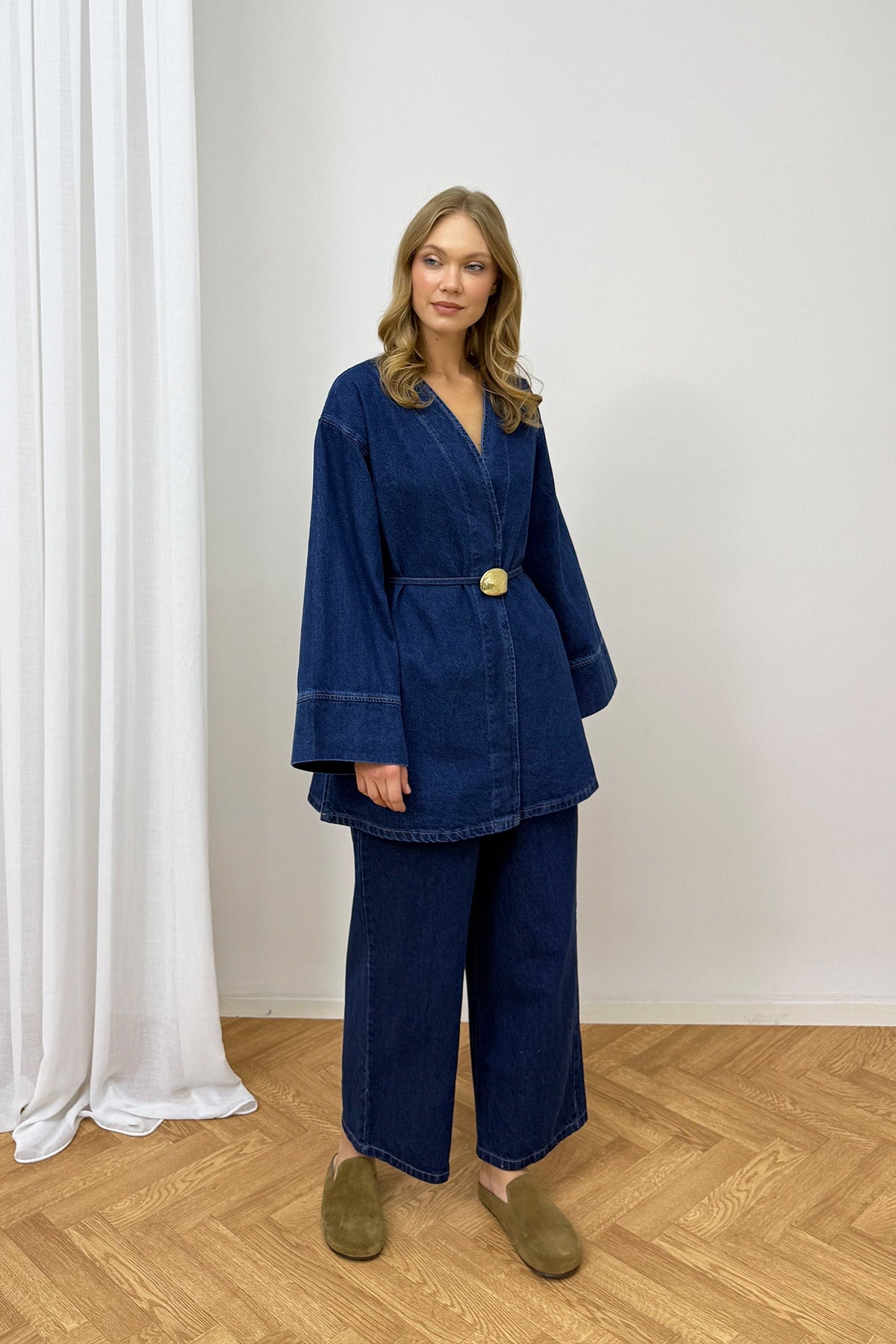 Düğmeli Broşlu Denim Takım 3-725