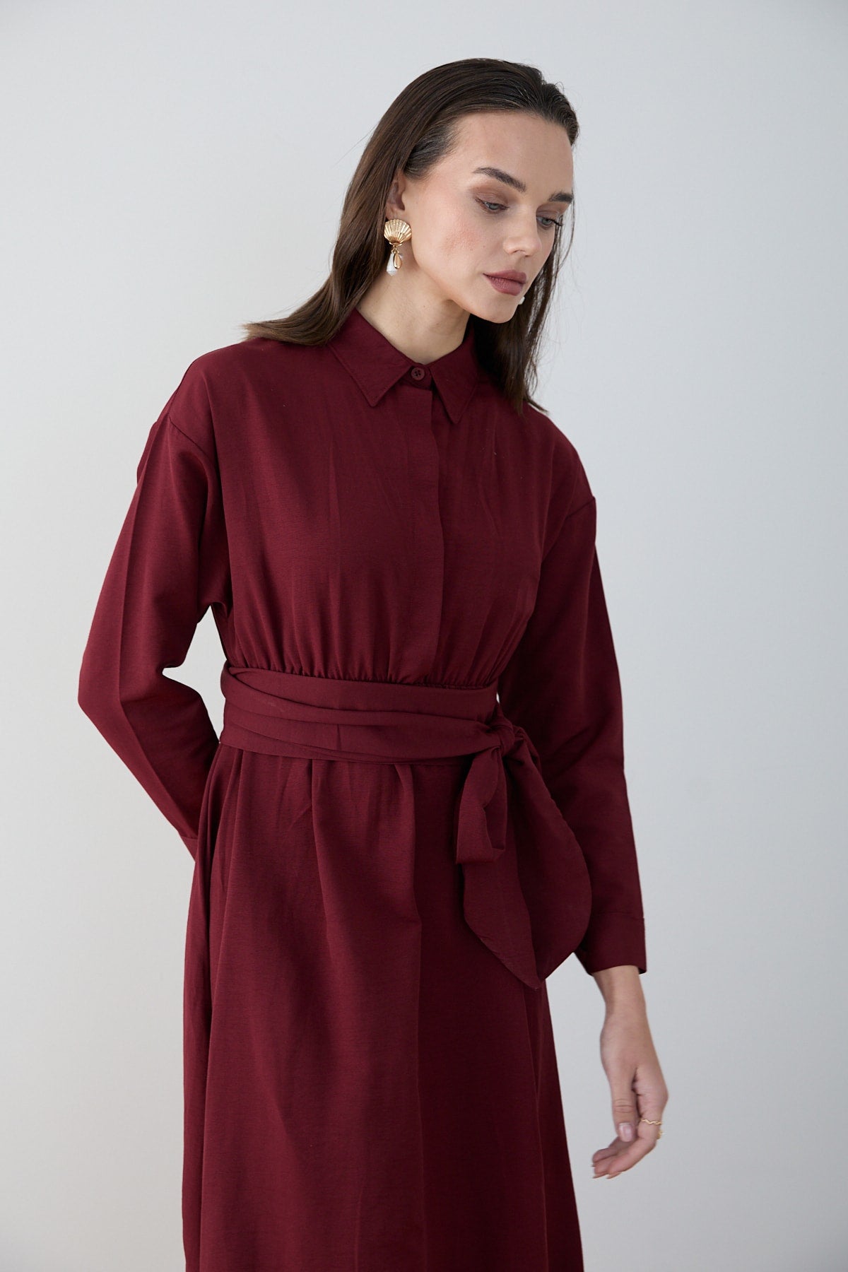 Kuşaklı Poplin Elbise 68-6302