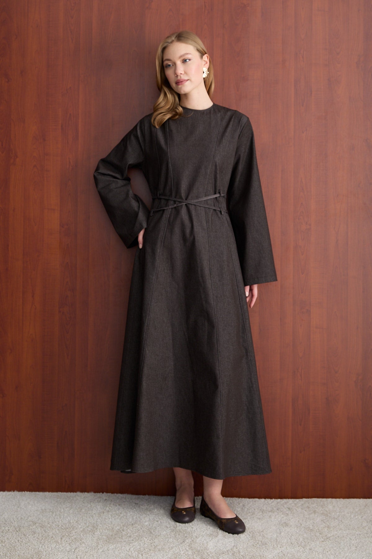 Bağlamalı Denim Elbise 3-2003