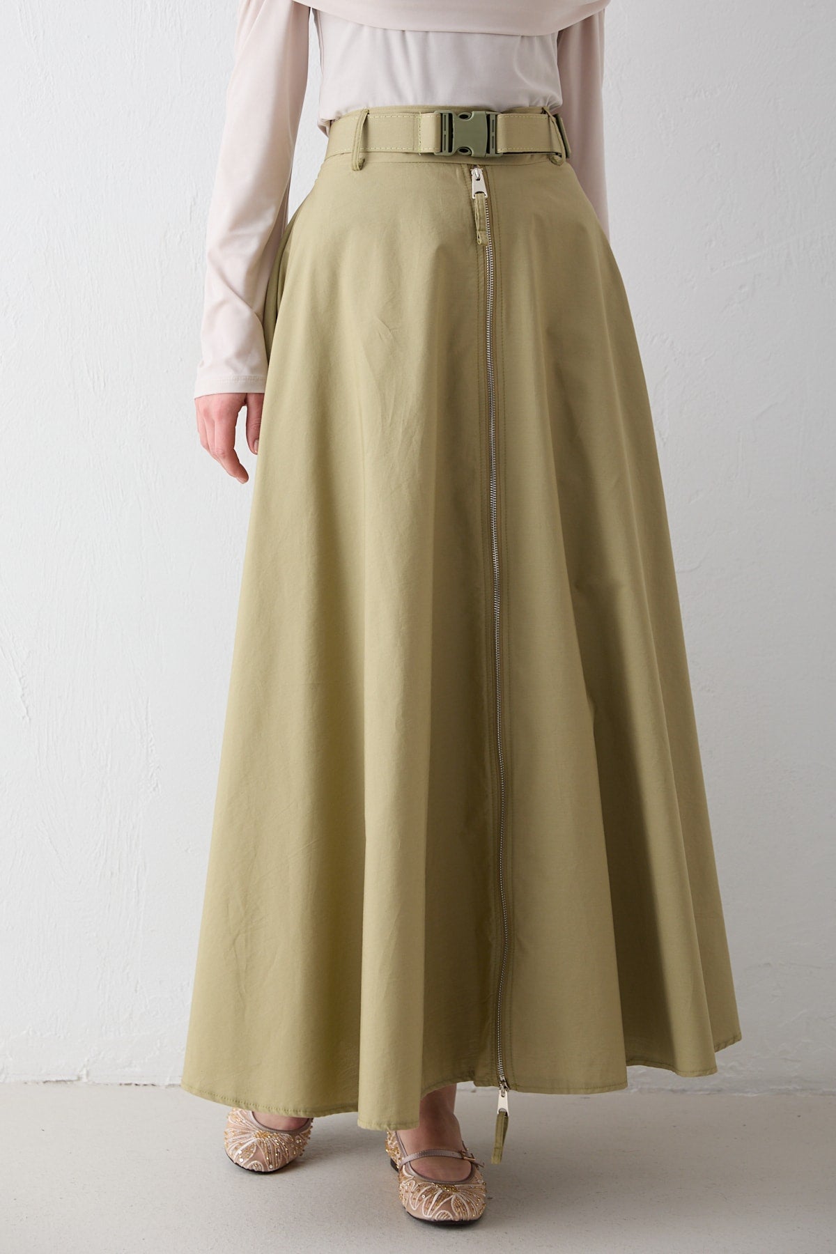 Fermuar Detaylı Poplin Etek 32-2714