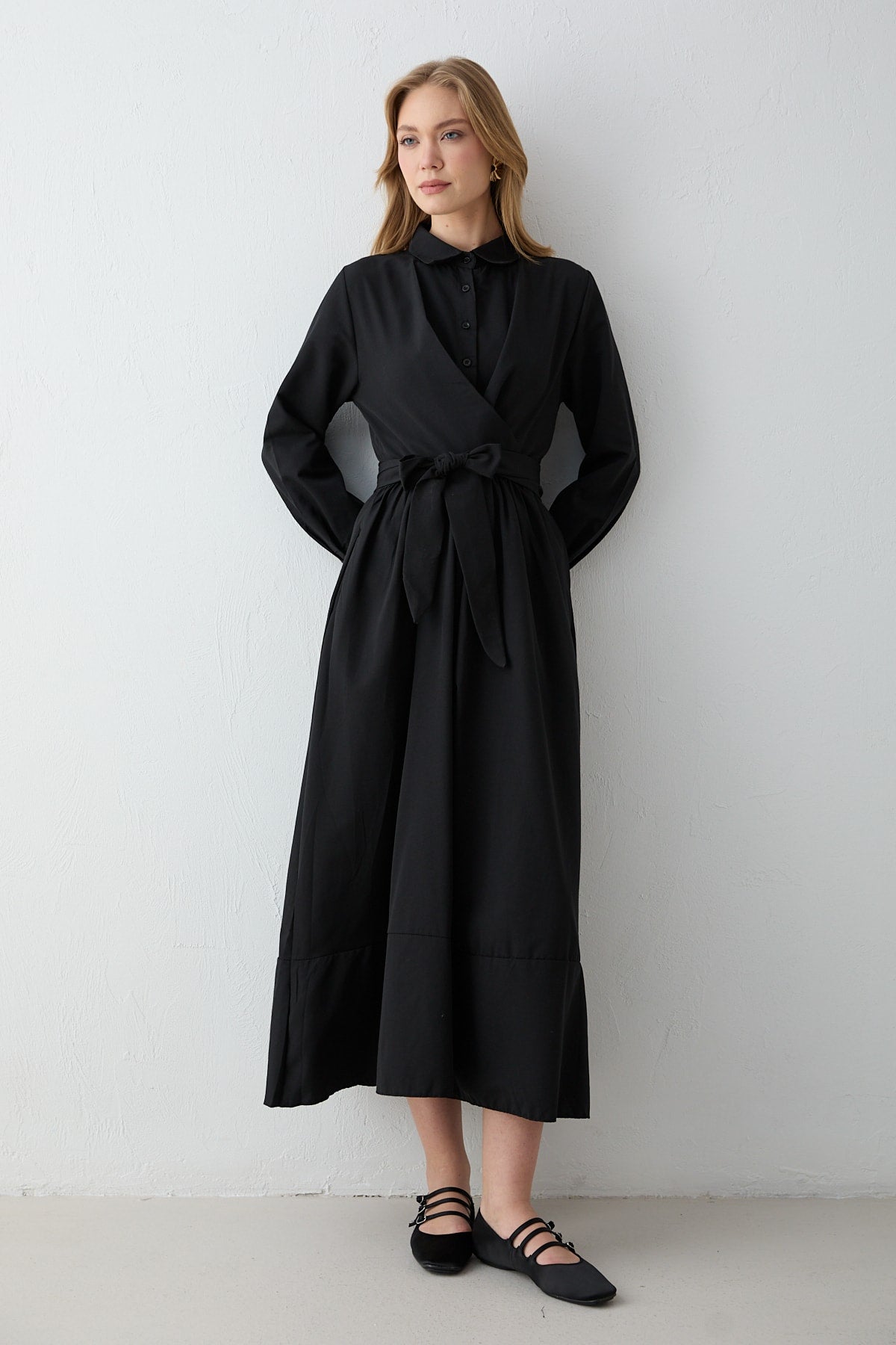 Bağlamalı Poplin Elbise 68-6163-1