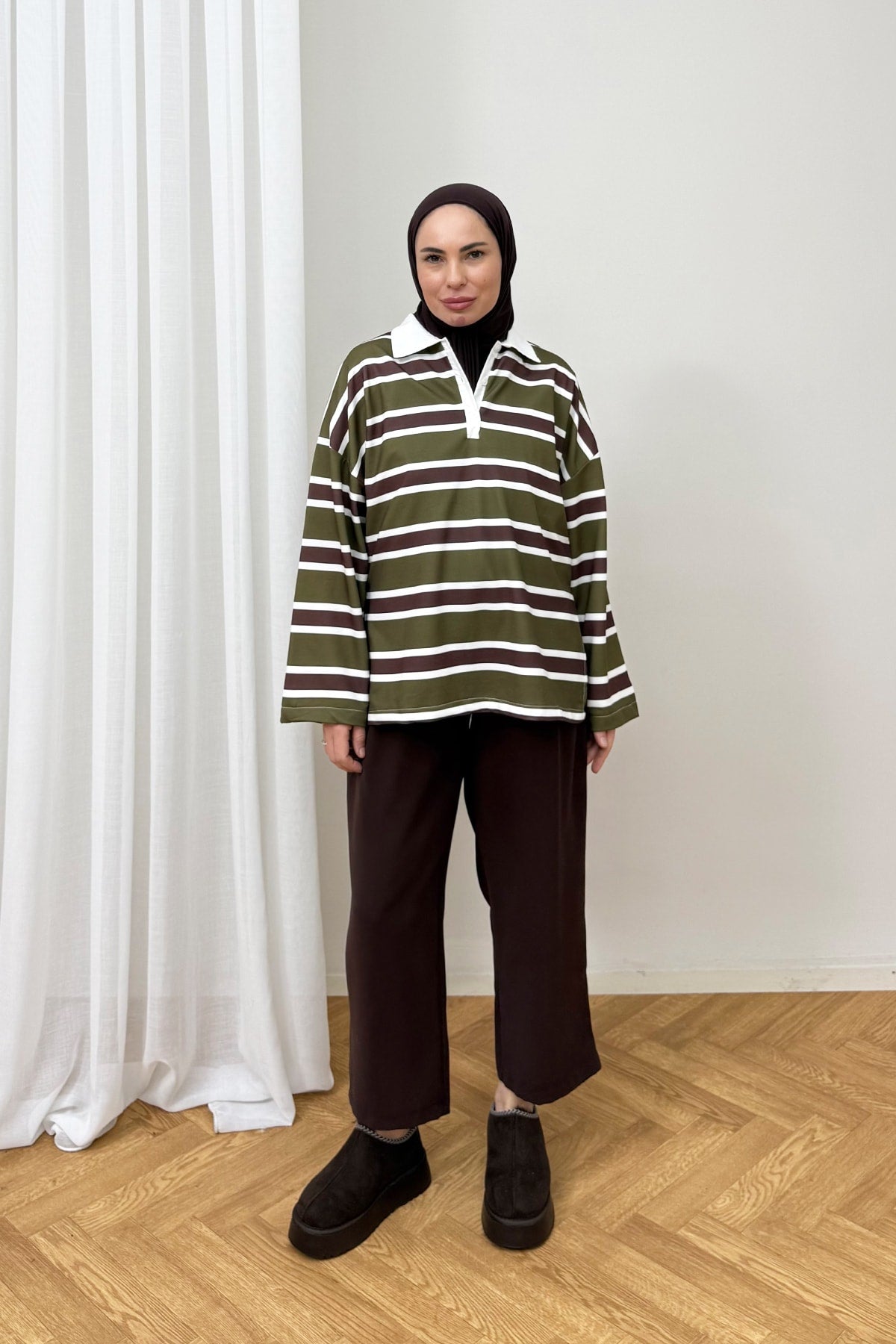 Polo Yaka Çizgili Tunik 79-7045